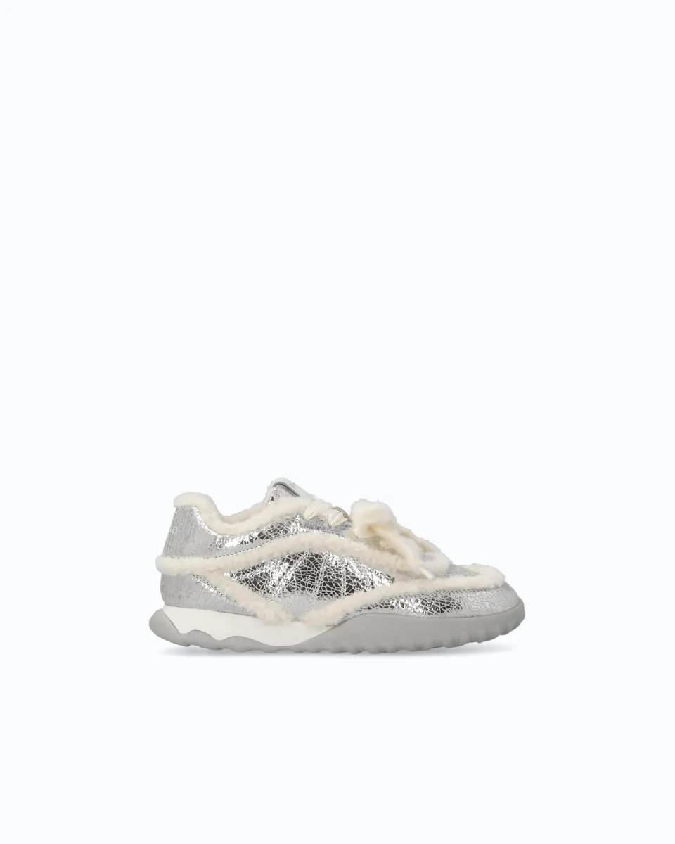 Pinko Gea 02 sneakersy skórzane szare futerko