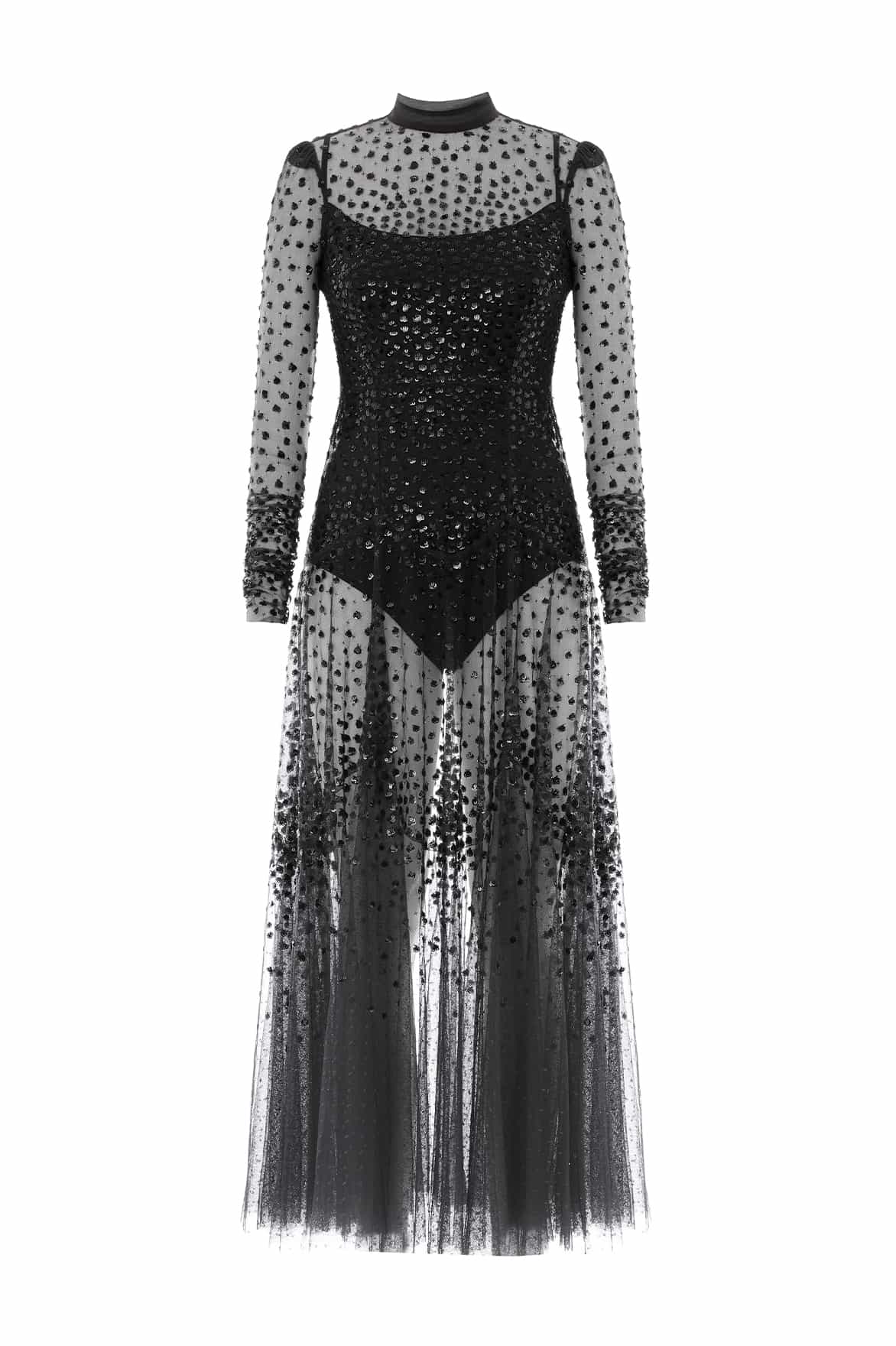 Needle & Thread Scallop Sequin Bow suknia czarna cekiny