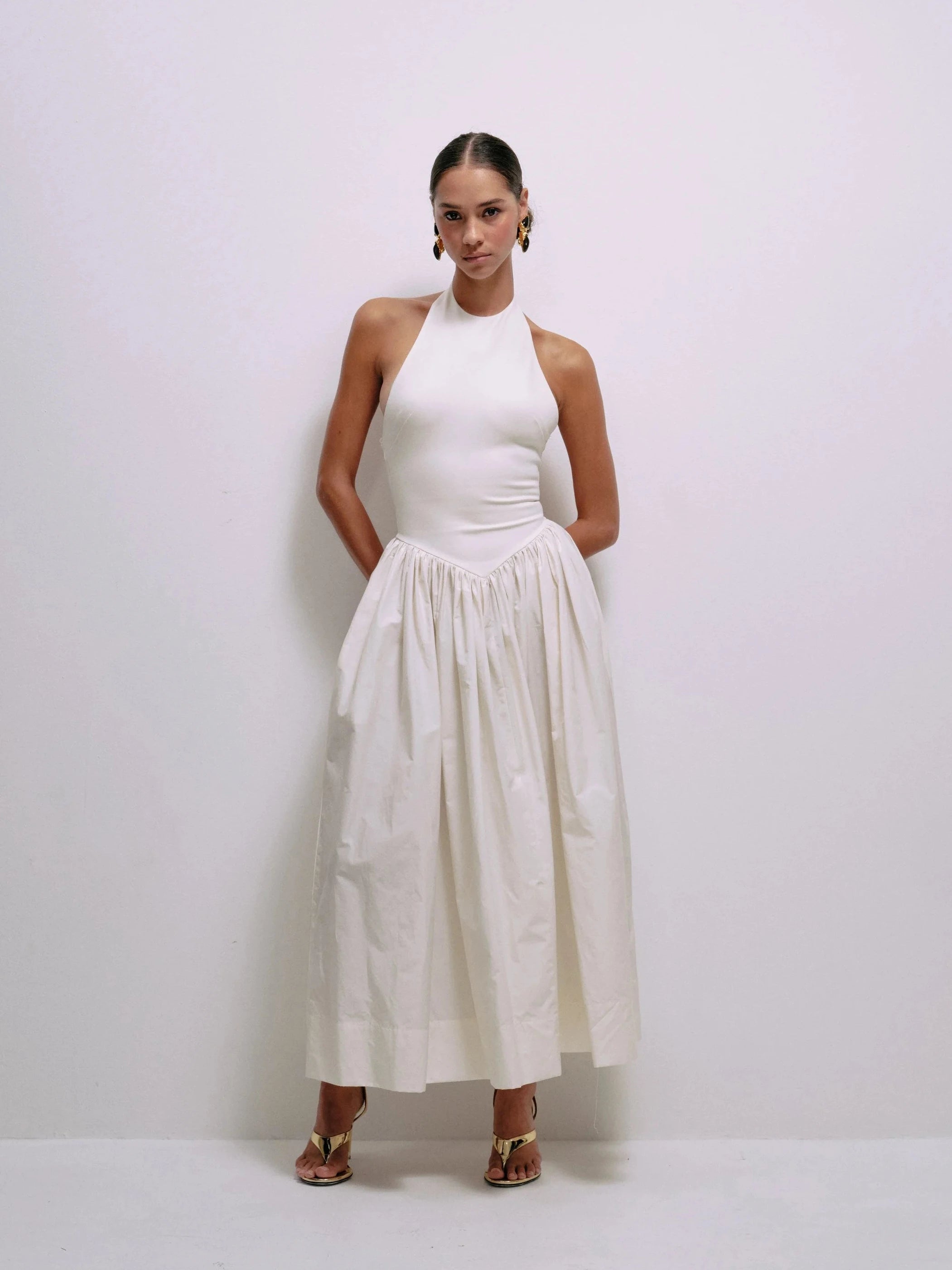 Delfi Collective Madison sukienka Cream midi bawełniana