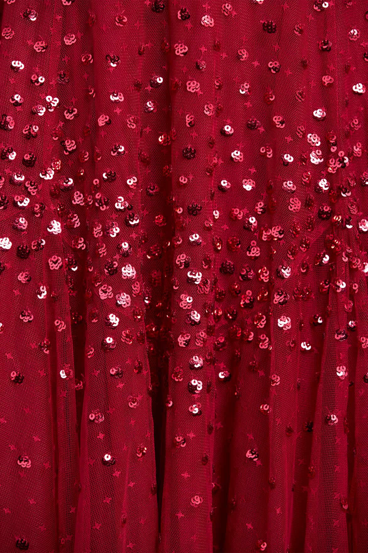 Needle & Thread Scallop Sequin suknia cekinowa czerwona