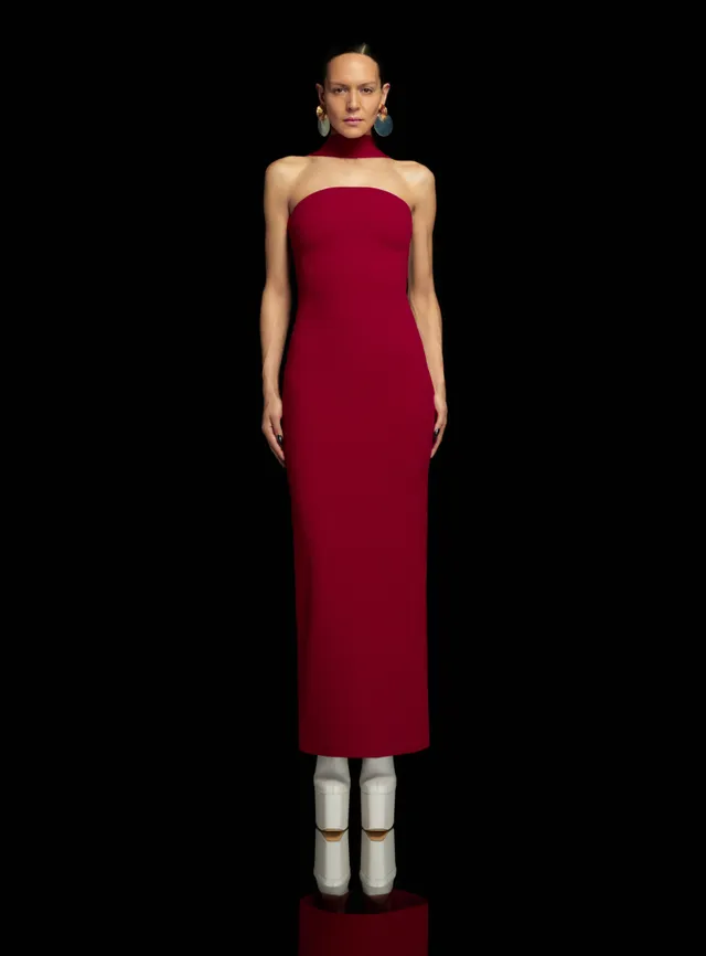 Solace London Amari sukienka maxi Ruby bordowa