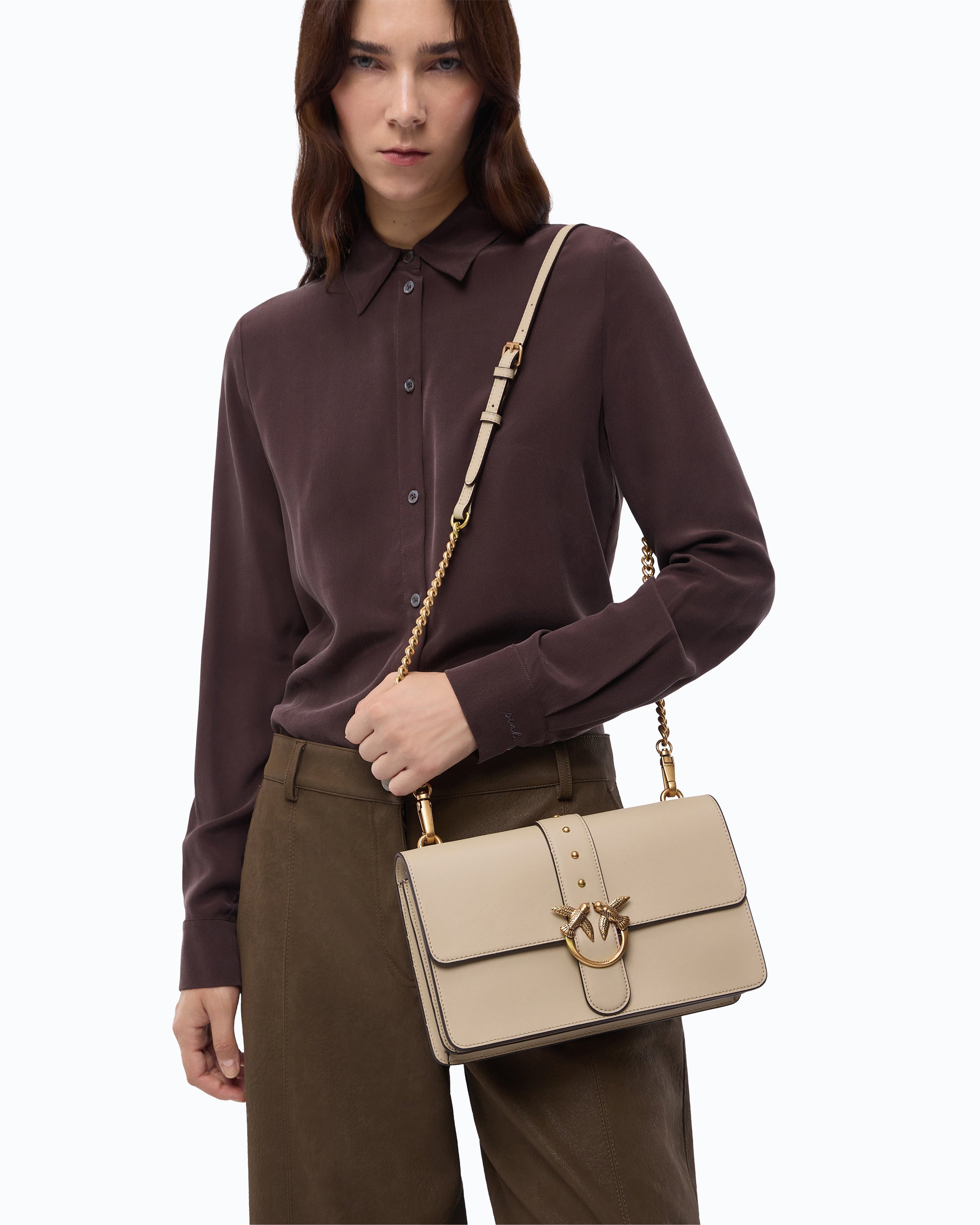 Pinko Love Bag One torebka beżowa średnia skóra