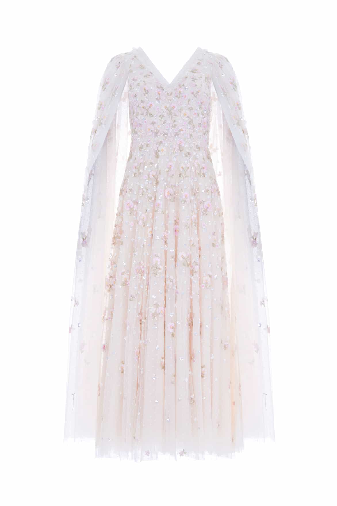 Needle & Thread Dahlia Ditsy Ankle Gown suknia kremowa haftowana
