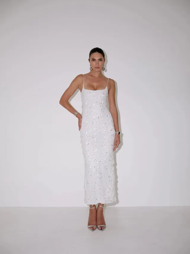 Delfi Collective Kim sukienka ivory cekinowa maxi