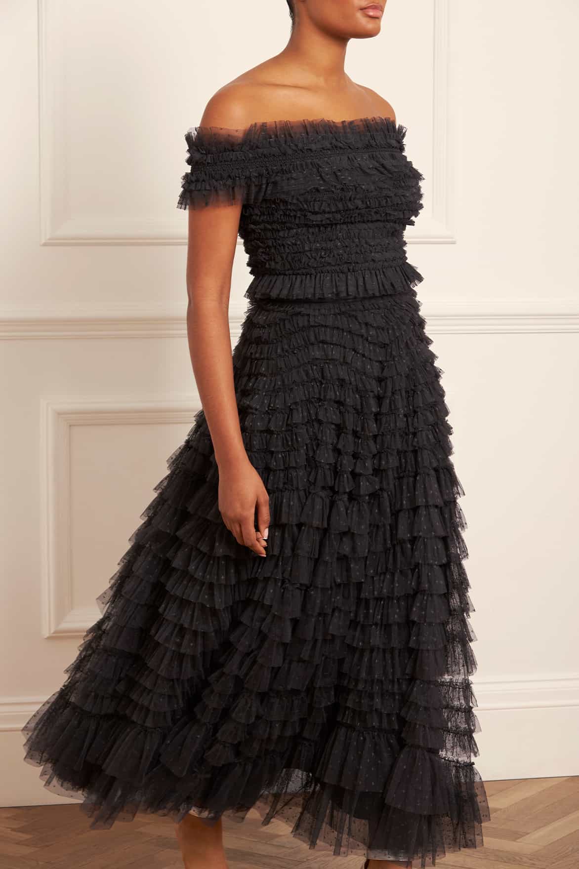 Needle & Thread Hattie Ruffle Ankle Skirt spódnica czarna