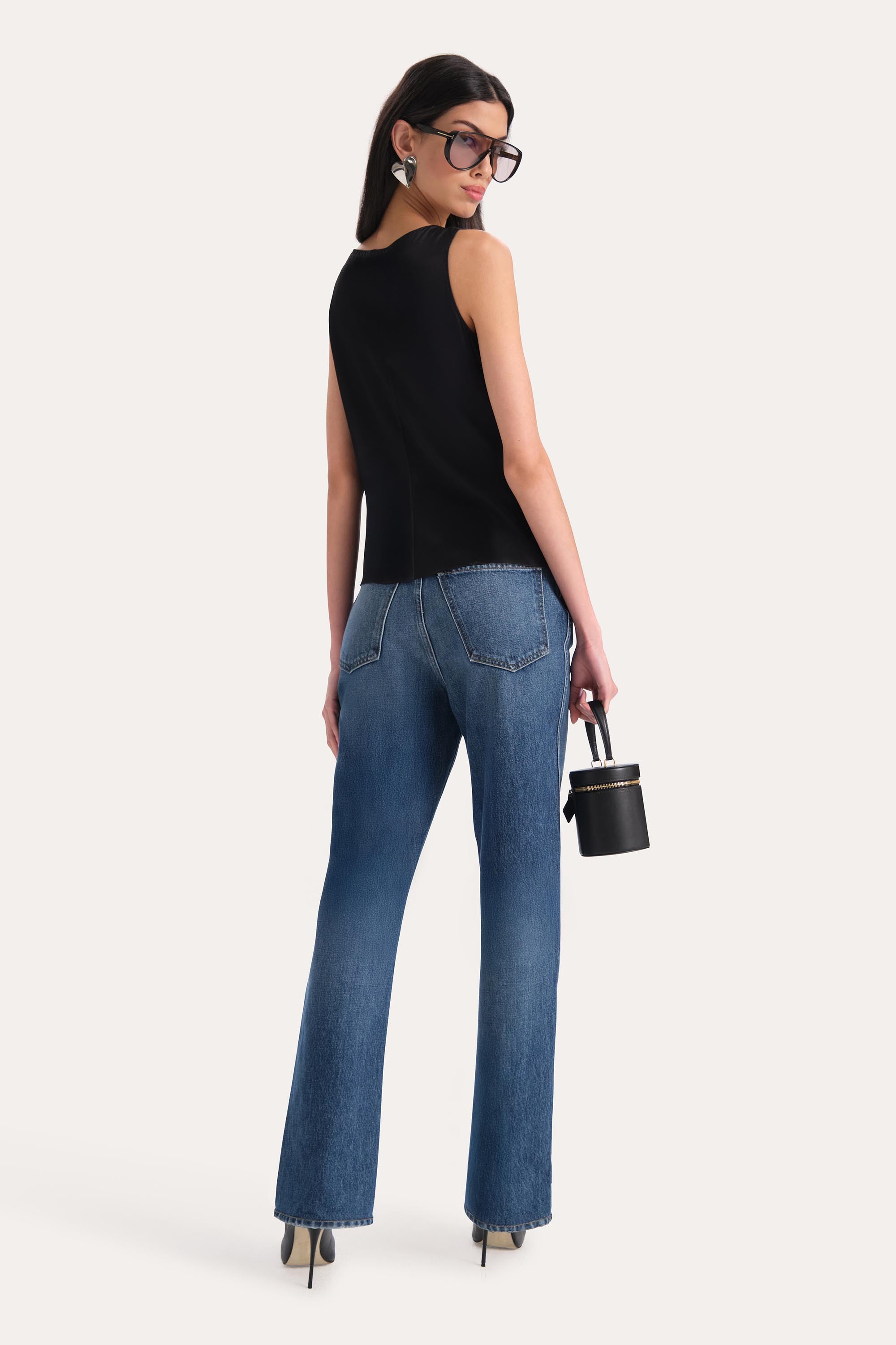 Elie Tahari Silk Satin top jedwabny czarny z falbaną