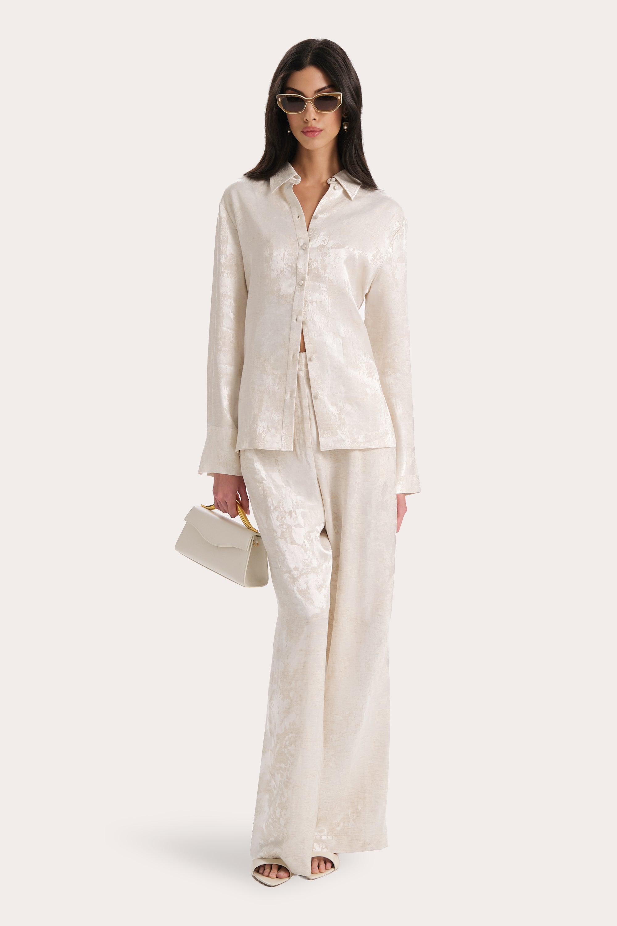 Elie Tahari Terra bluzka lniana Neutral