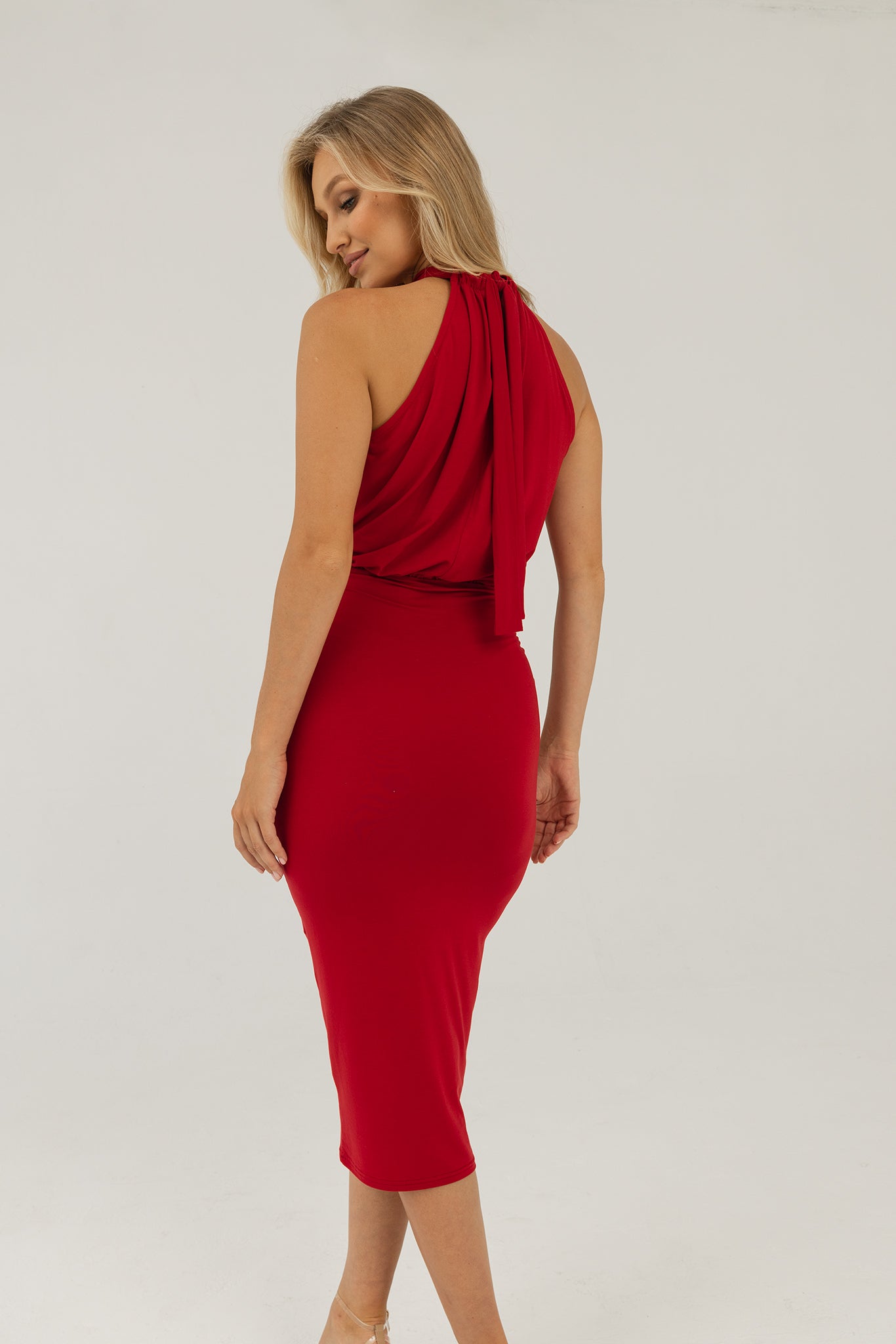 Nudyess Resort sukienka midi halter czerwona XS/S wieczorowa