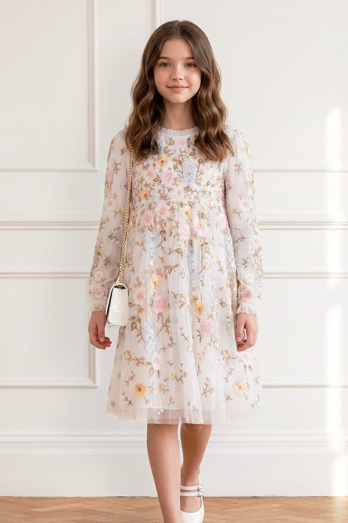 Needle & Thread Garden Rose Kids Dress sukienka bieli haftowana