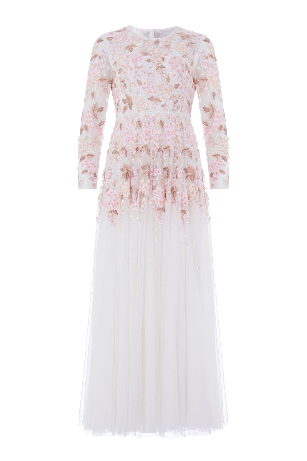 Needle & Thread Wisteria Dot Long Sleeve Gown sukienka biała haftowana