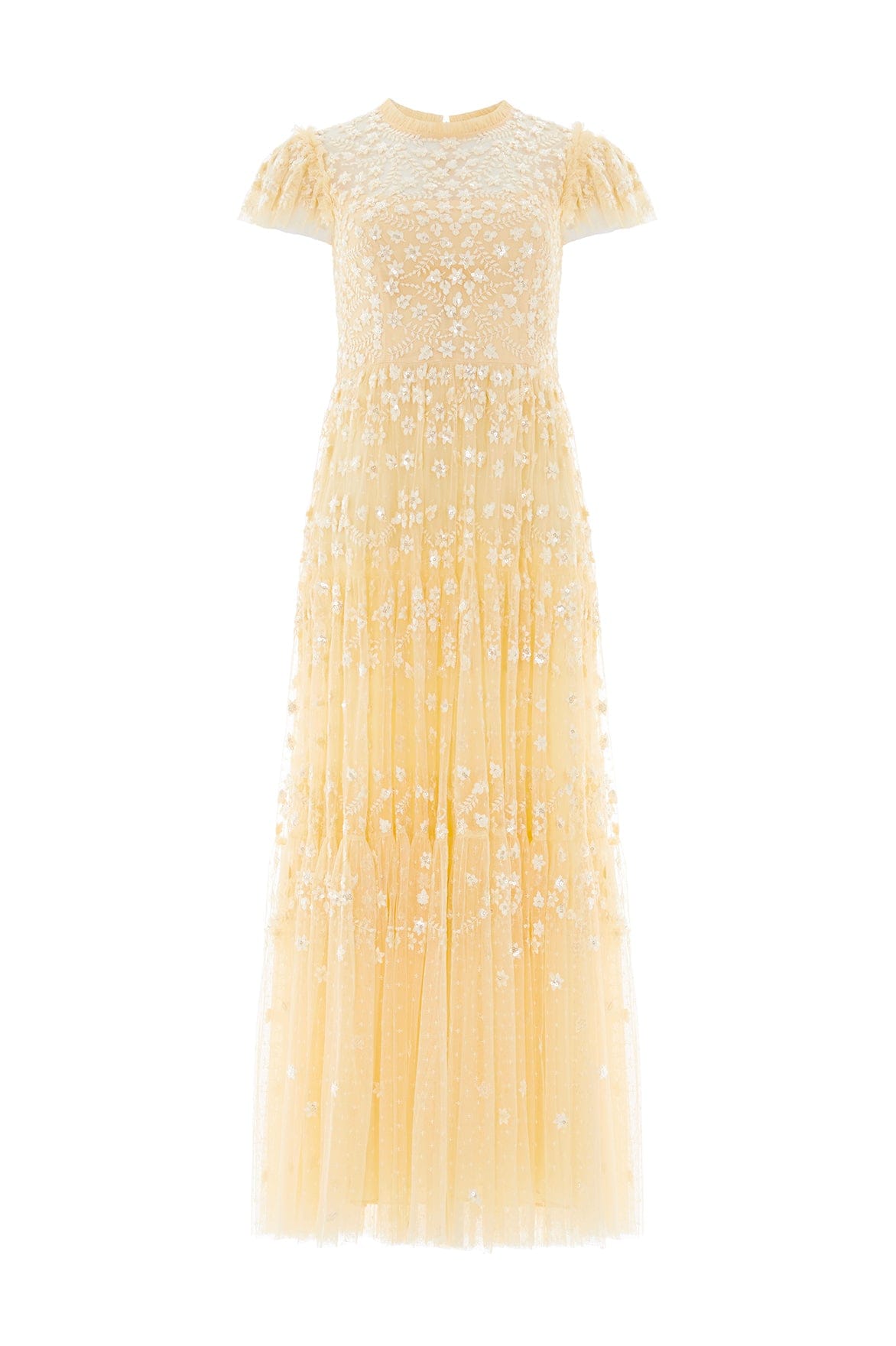 Needle & Thread Clover Short Sleeve Ankle Gown sukienka żółta cekinowa