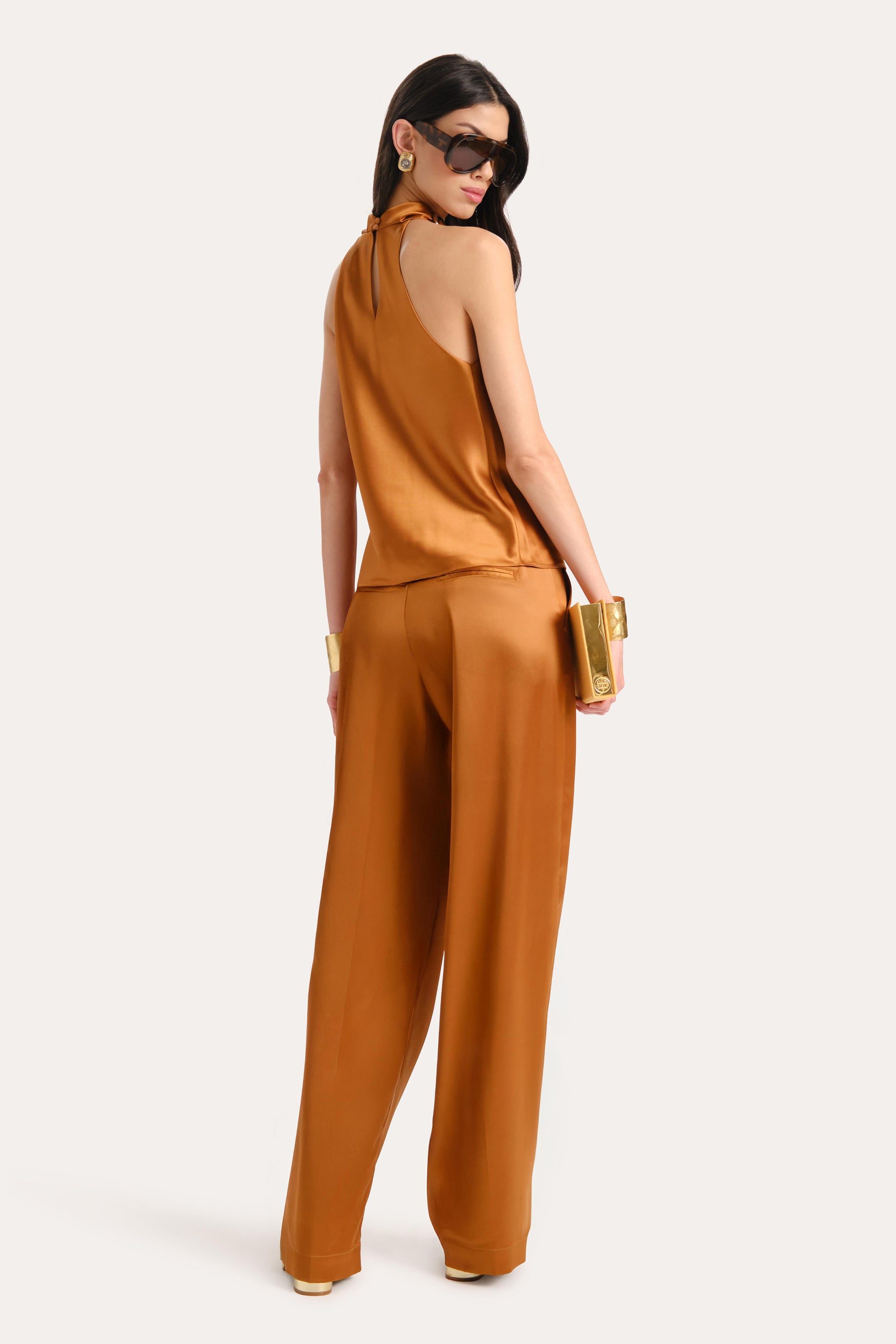 Elie Tahari Shira Asymmetric top Latte Bronze drapowany