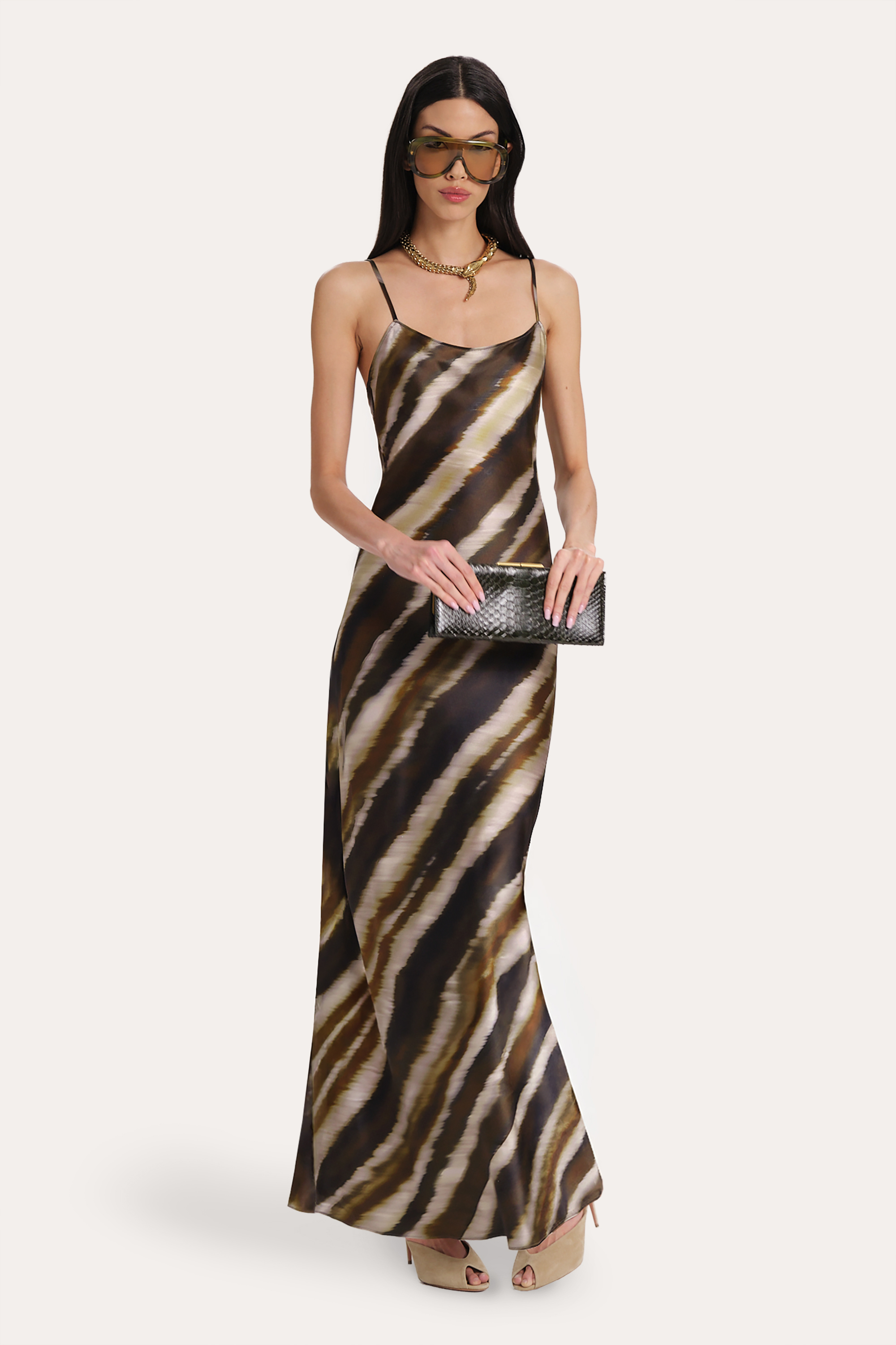 Elie Tahari Lyra Silk Charmeuse Bias Dress sukienka Noir Tigressa