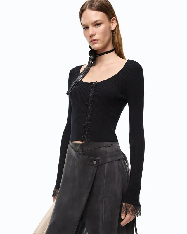 Pinko Praga kardigan cropped czarny kaszmir jedwab