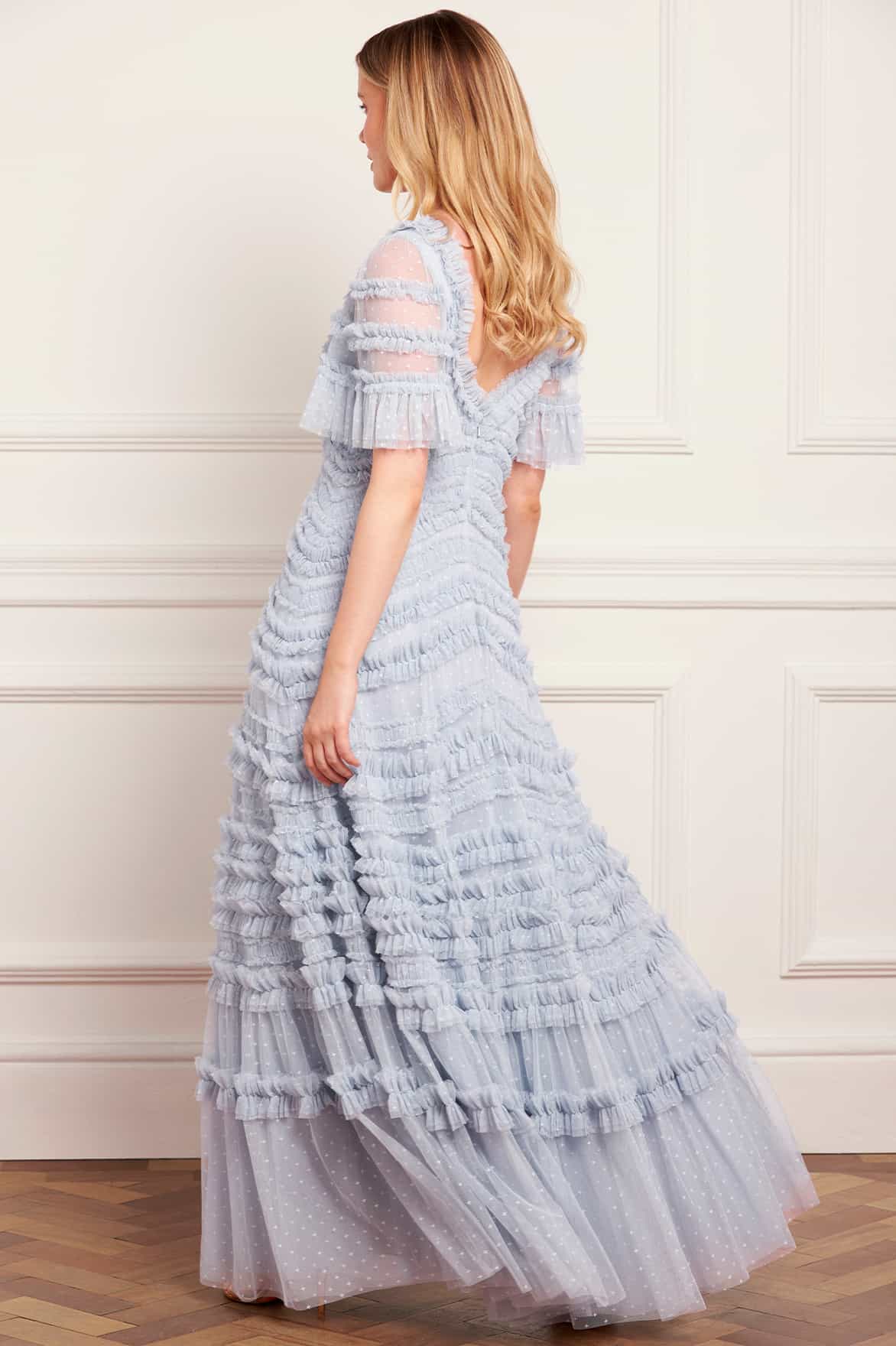Needle & Thread Amara Ruffle Gown sukienka wieczorowa niebieska tiulowa