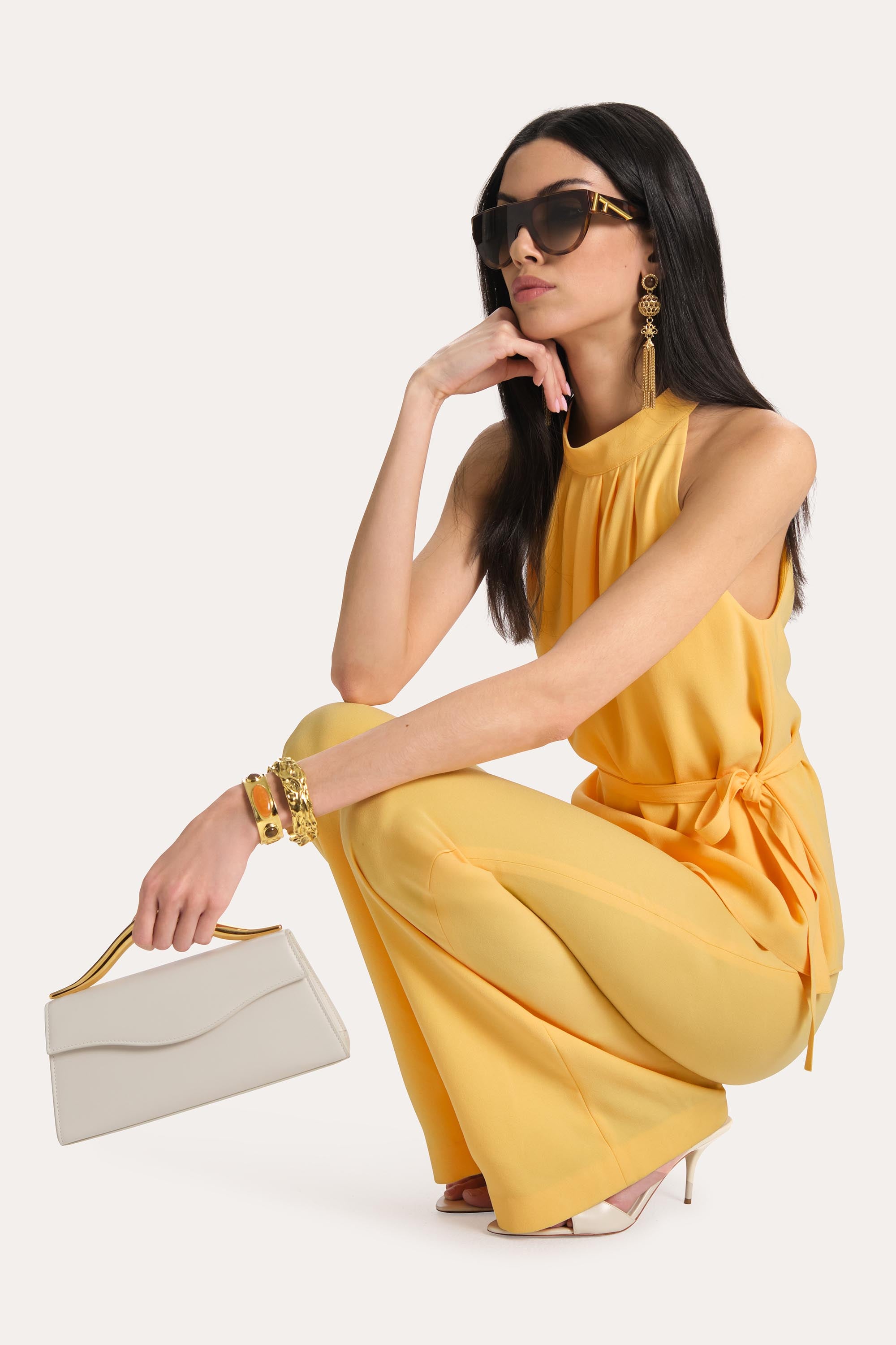 Elie Tahari Amina Fluid Crepe top halter Lemon Silk