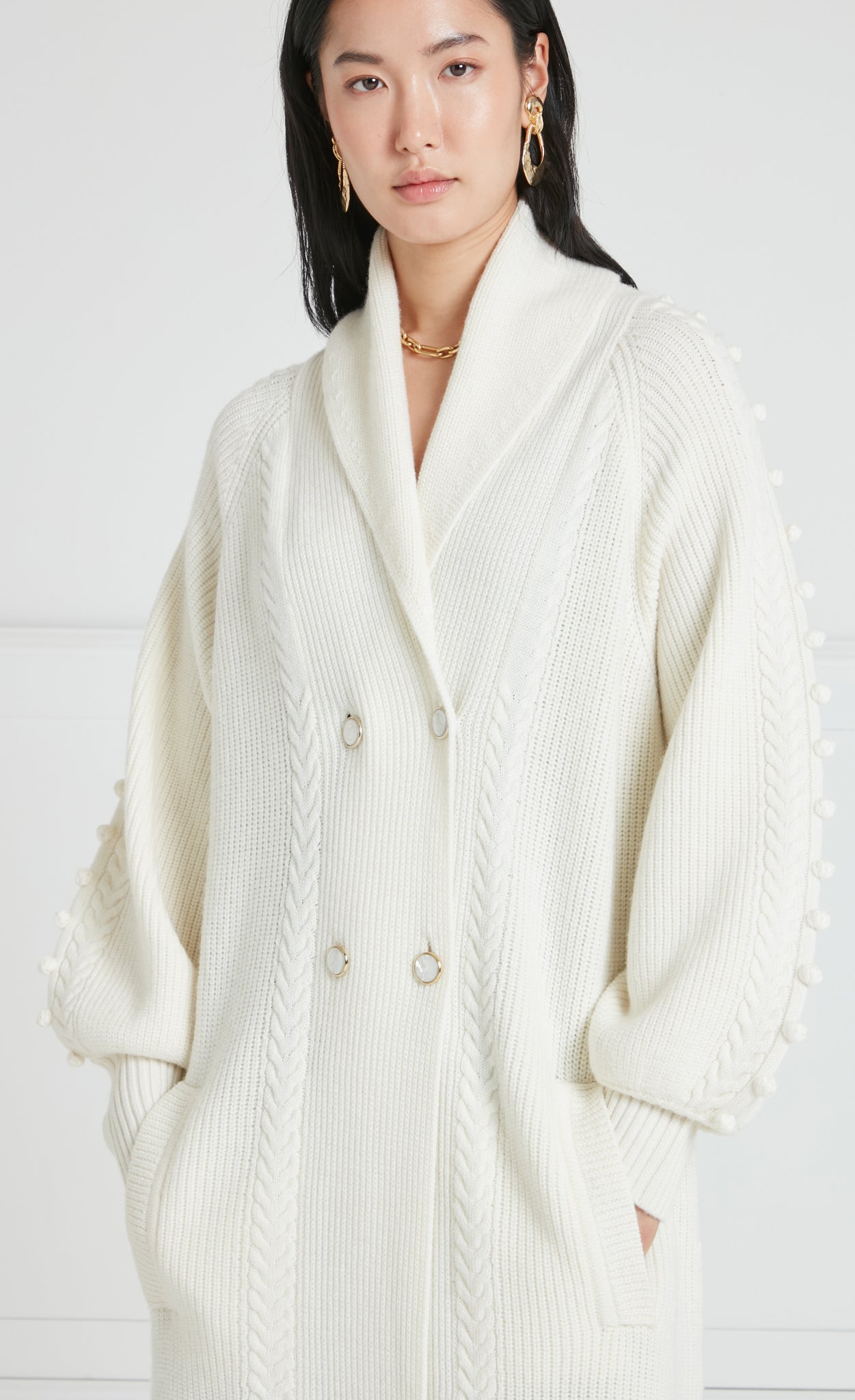 Temperley London Chrissie płaszcz dzianinowy kremowy wełna