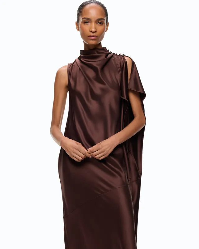 Pinko De Tomaso Dress długa sukienka satynowa brązowa