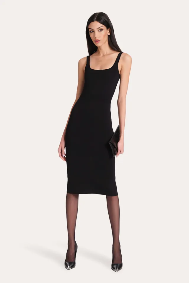 Elie Tahari Milano Sculpt Mila sukienka midi czarna modelująca