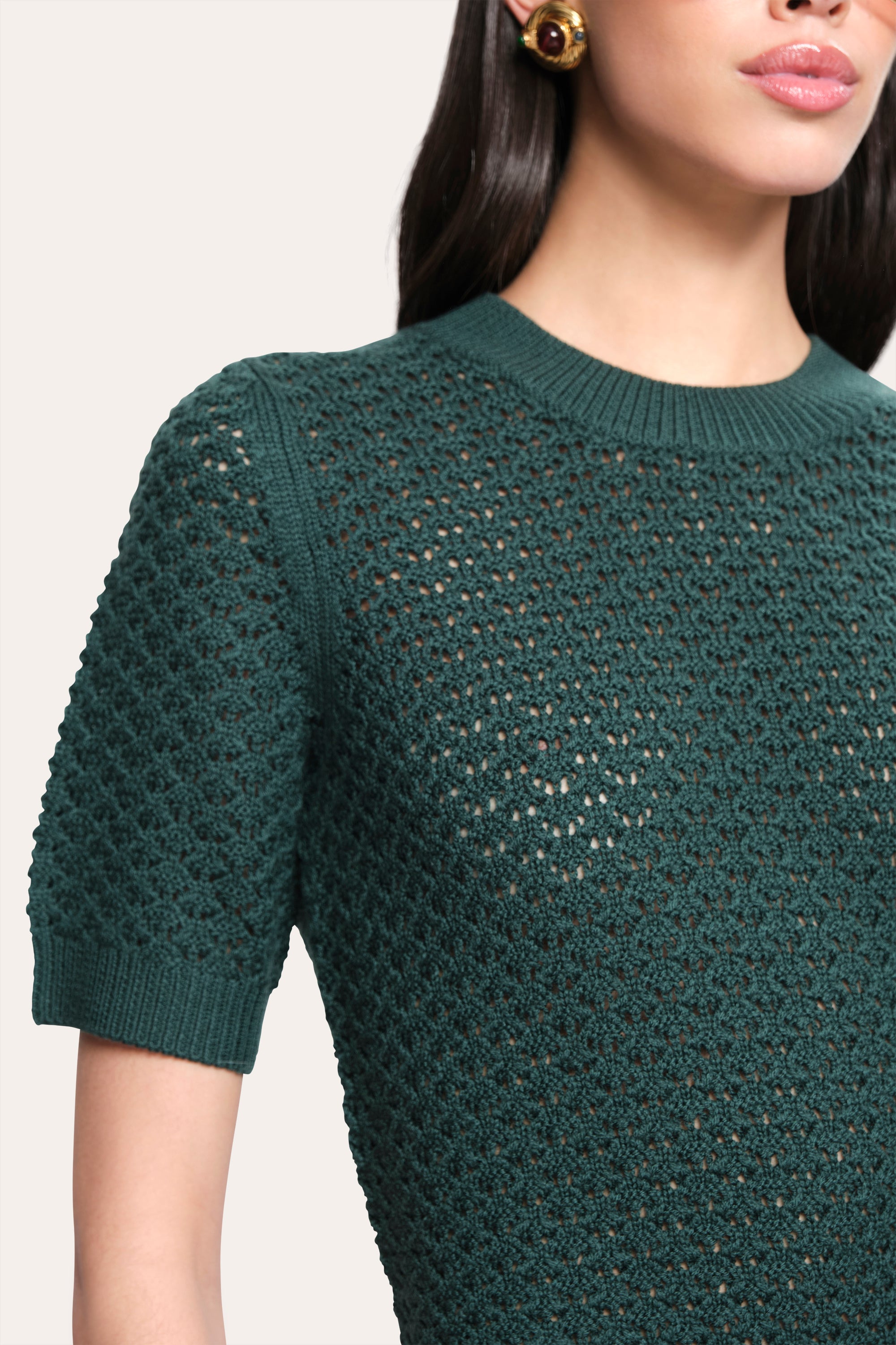 Elie Tahari Maya sweter wełniany Dark Willow krótki rękaw