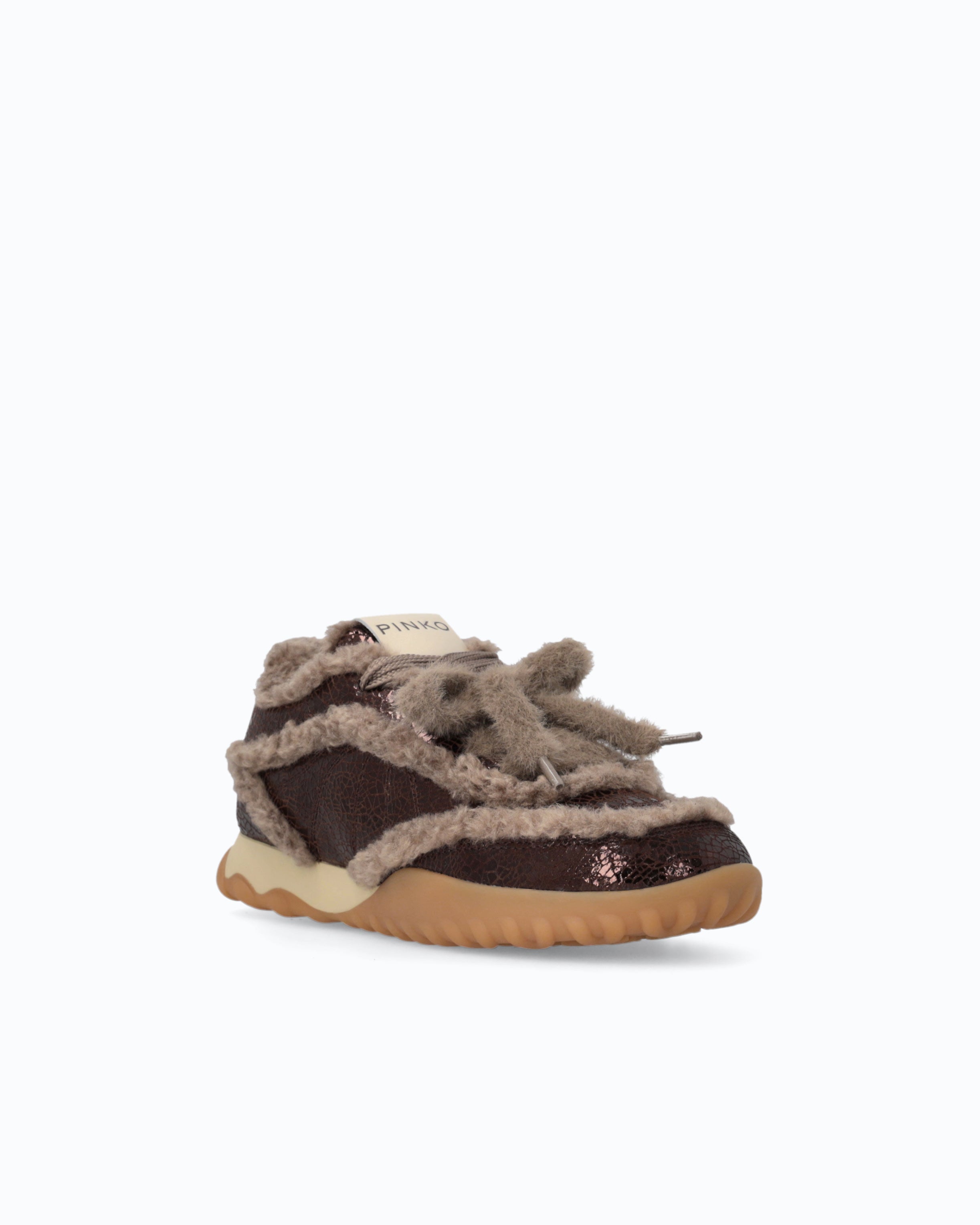 Pinko Gea 02 sneakersy skórzane brązowe z futerkiem