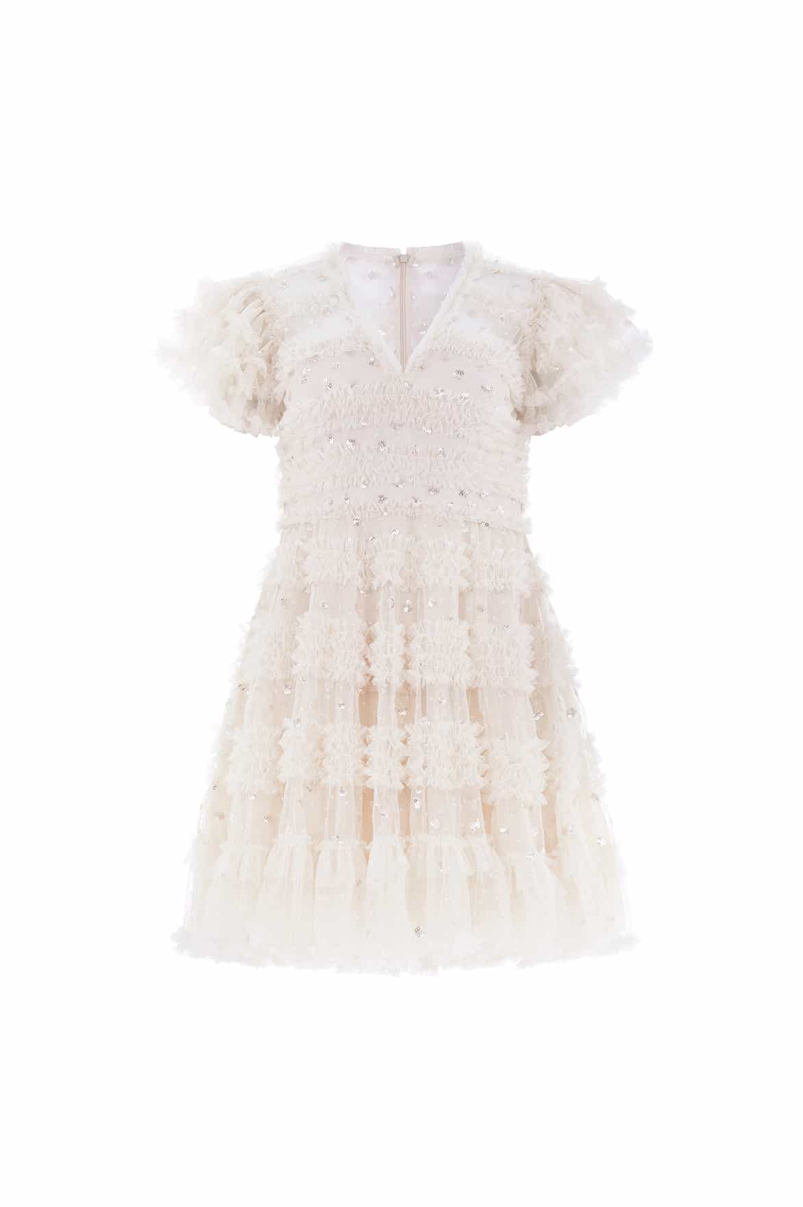 Needle & Thread Vivian V-Neck Mini sukienka kremowa w grochy