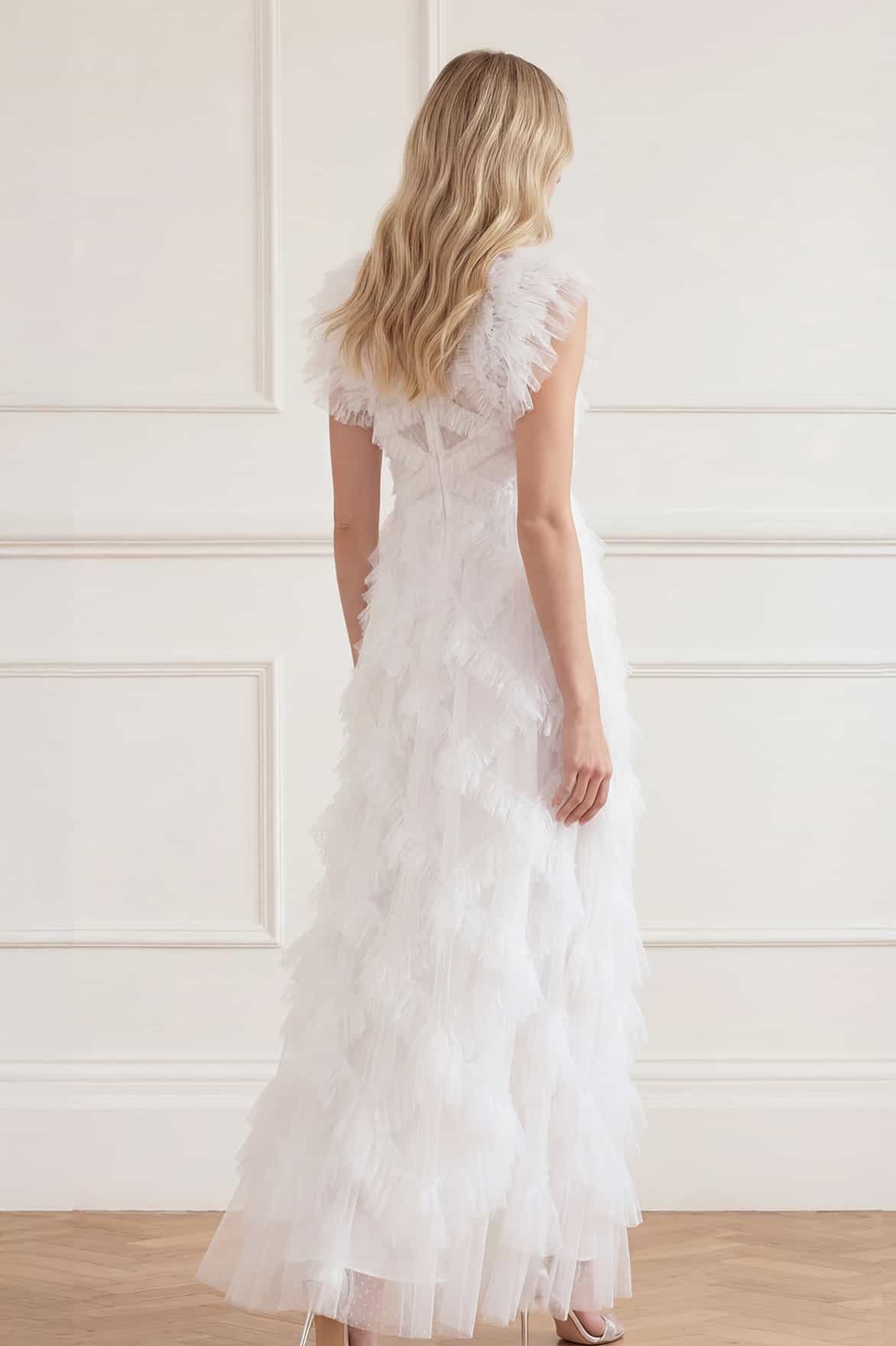 Needle & Thread Genevieve Ruffle Gown sukienka biała falbanki