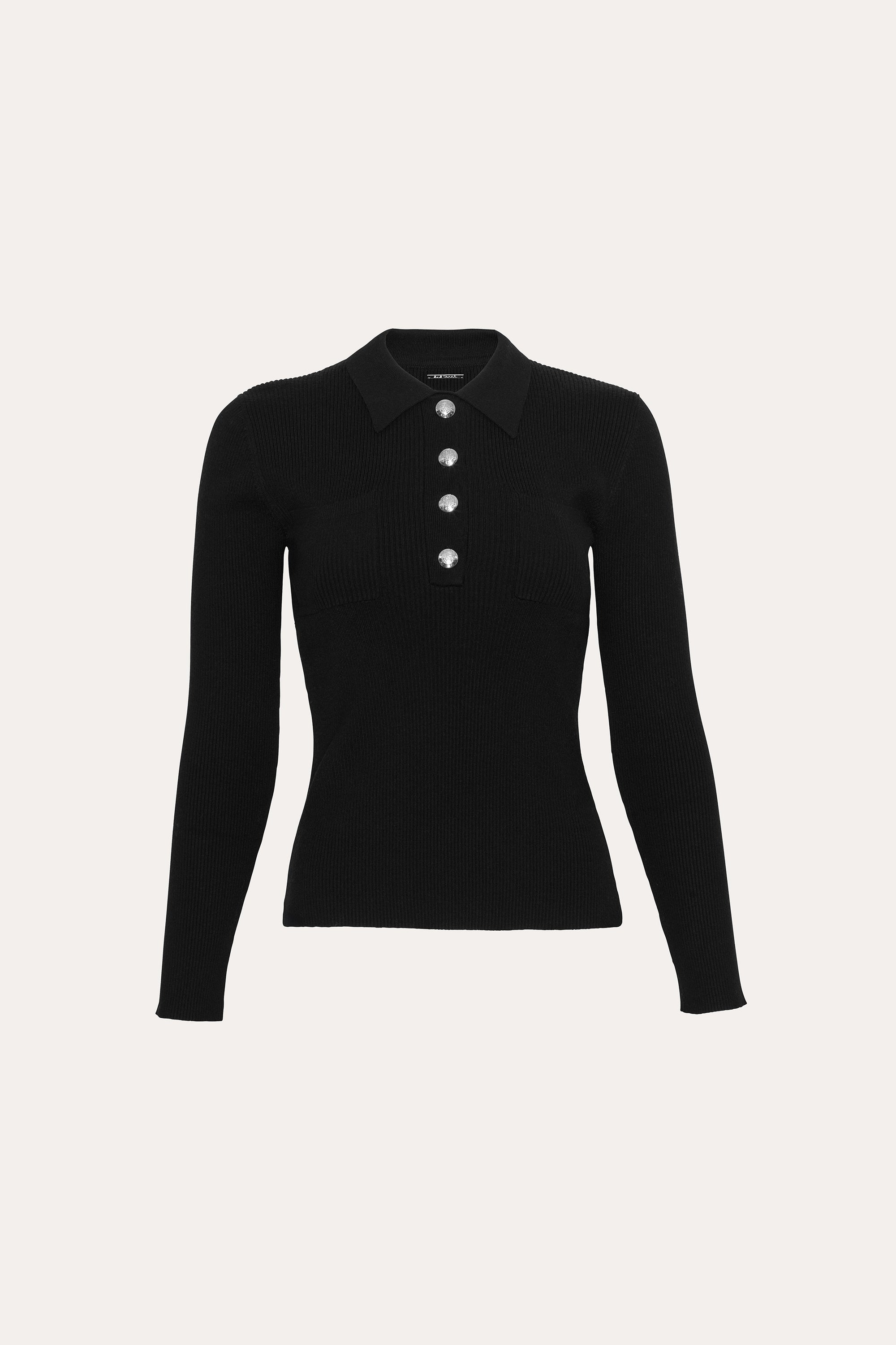 Elie Tahari Classic Knitted Polo sweter Black dzianinowy