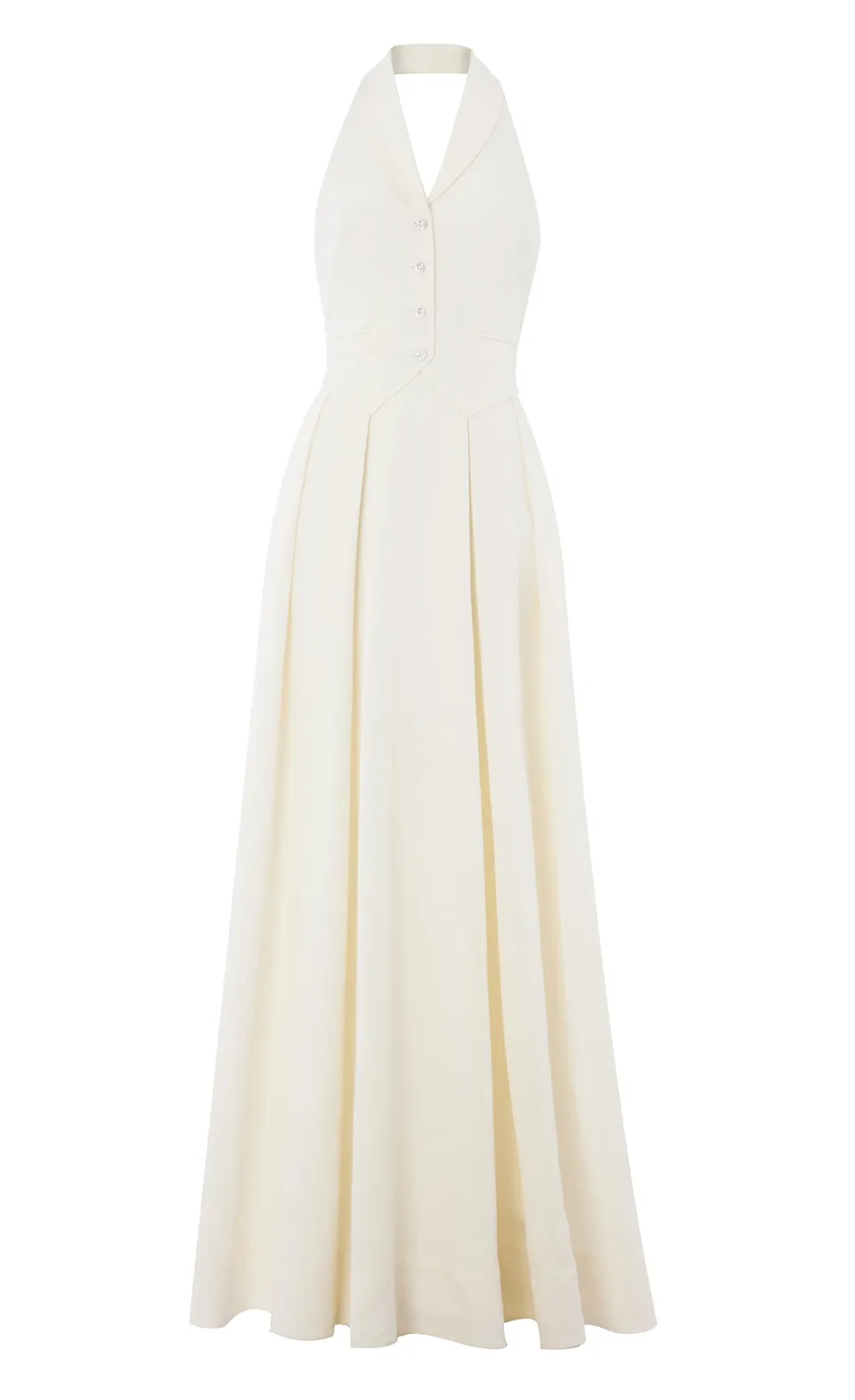 Temperley London Elodie suknia halter ecru maxi kieszenie