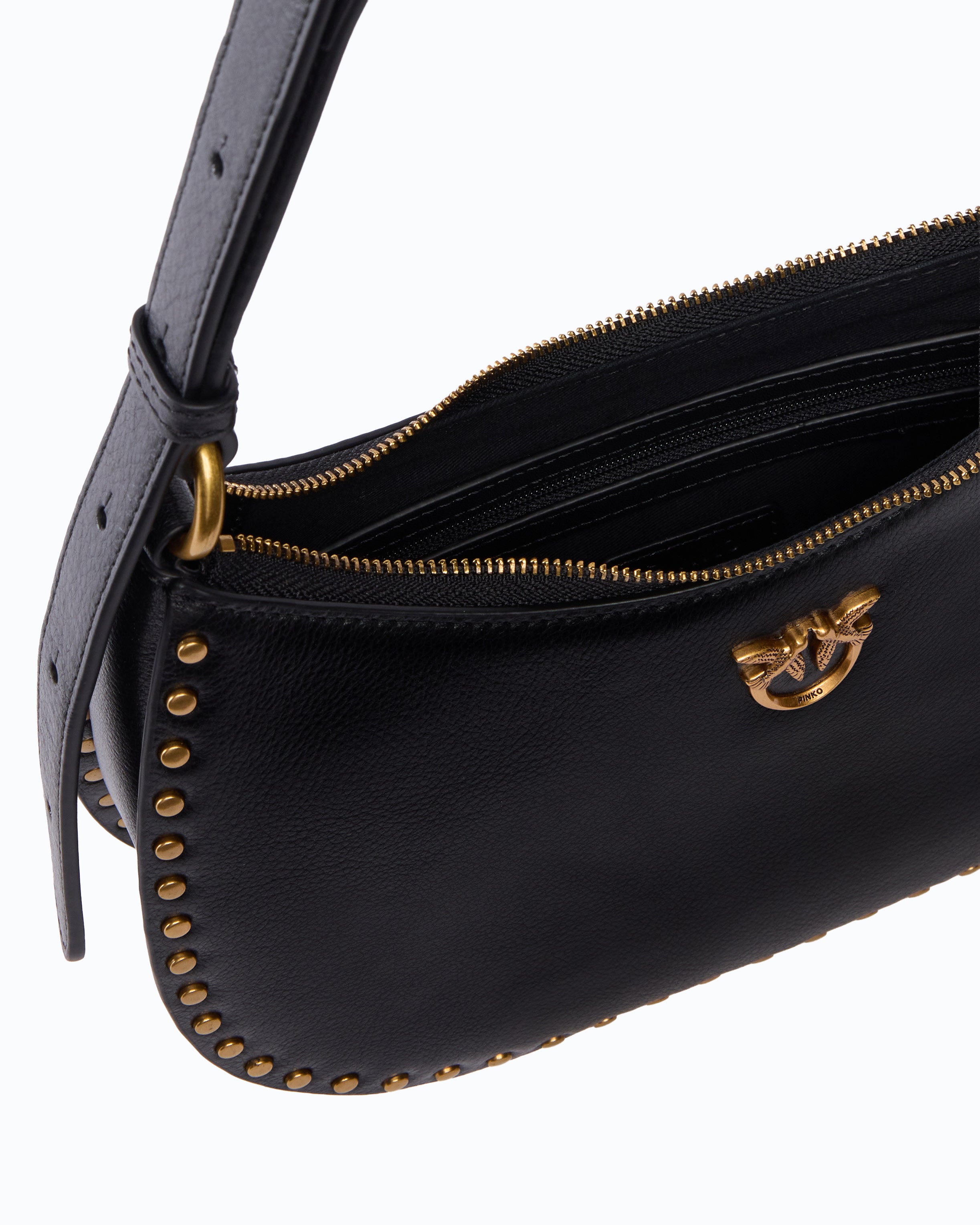 Pinko Mini Half Moon torebka skórzana czarna z ćwiekami