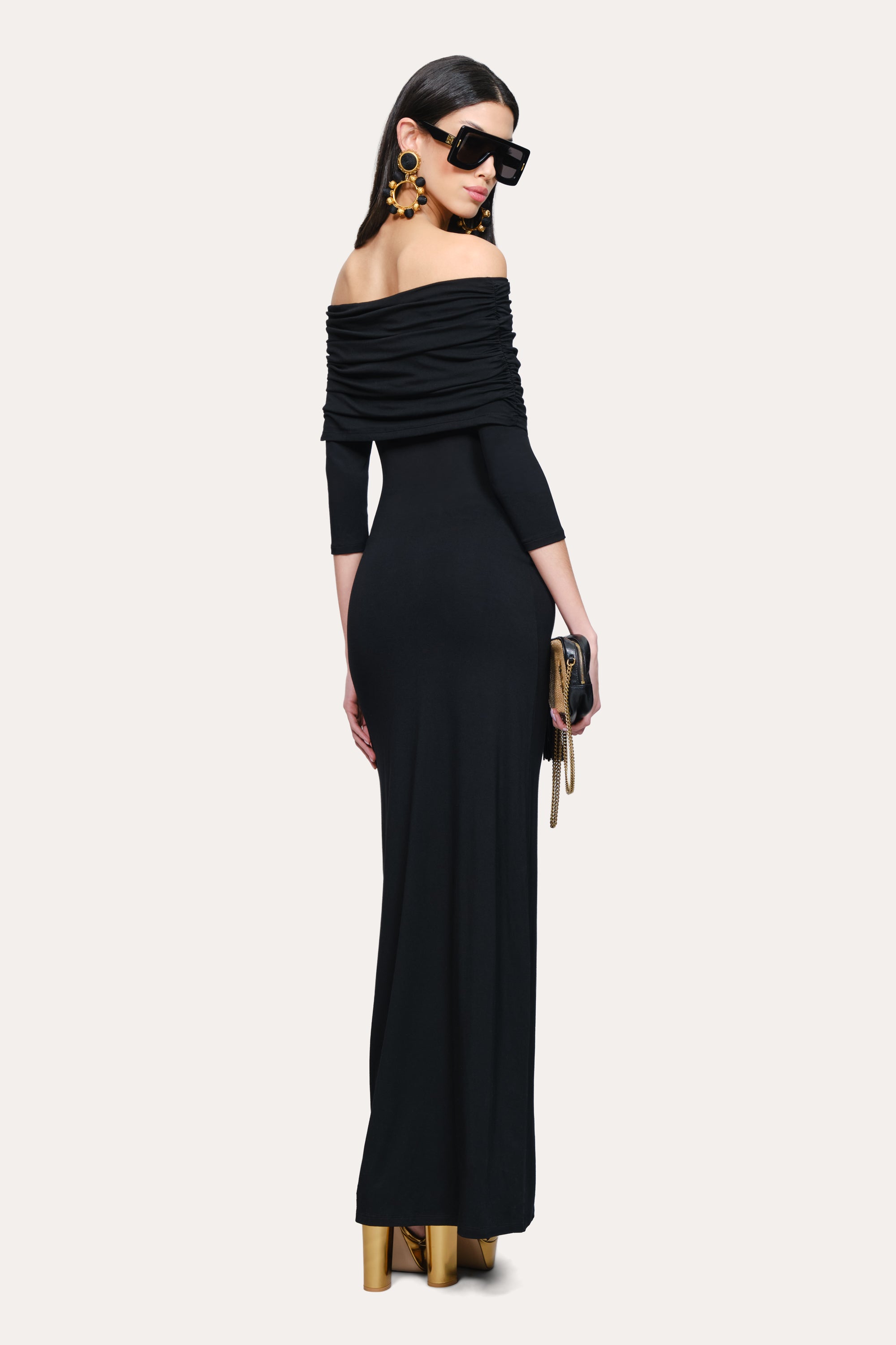 Elie Tahari Serena sukienka wieczorowa czarna maxi