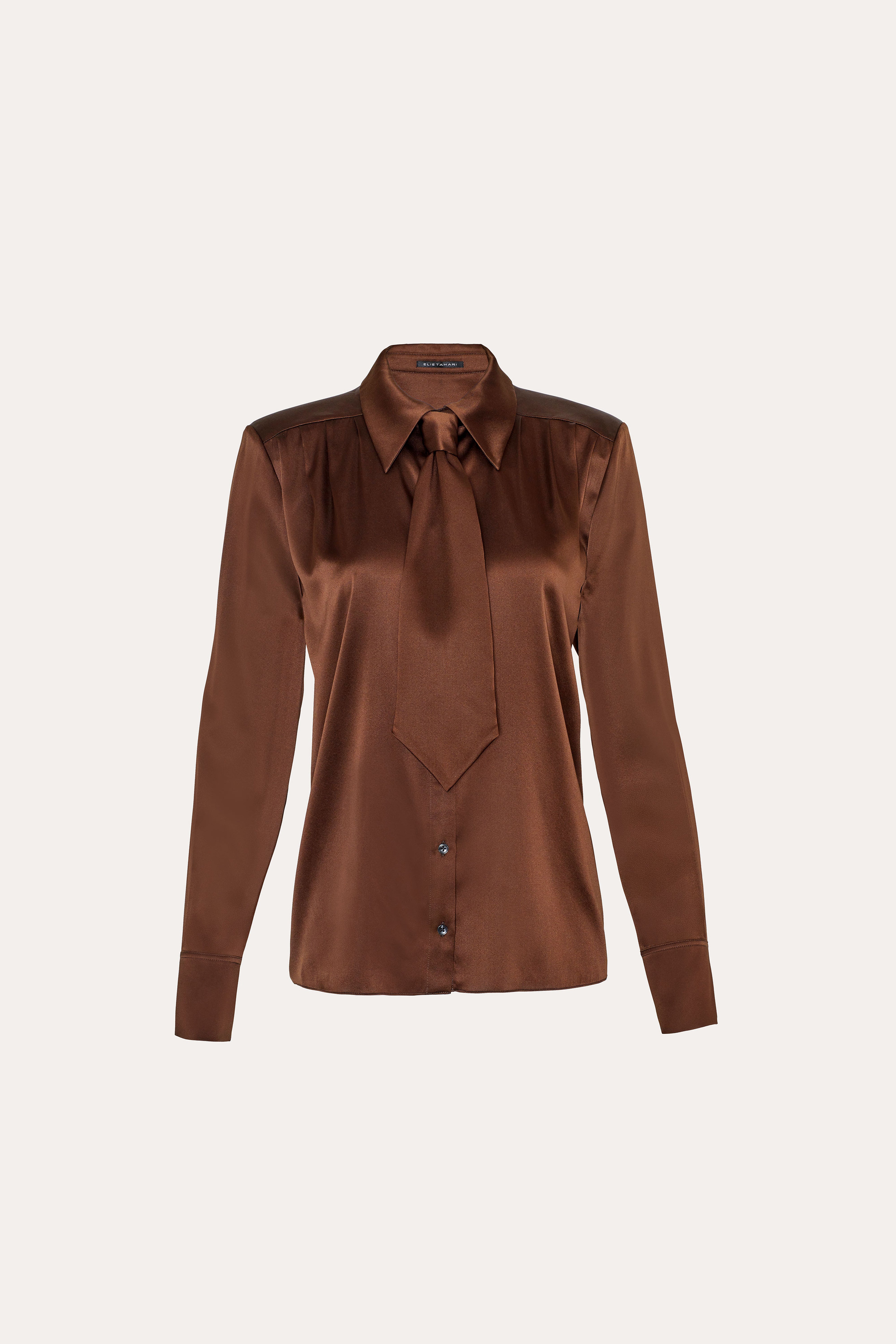 Elie Tahari Silk Tie Button Down koszula jedwabna Espresso