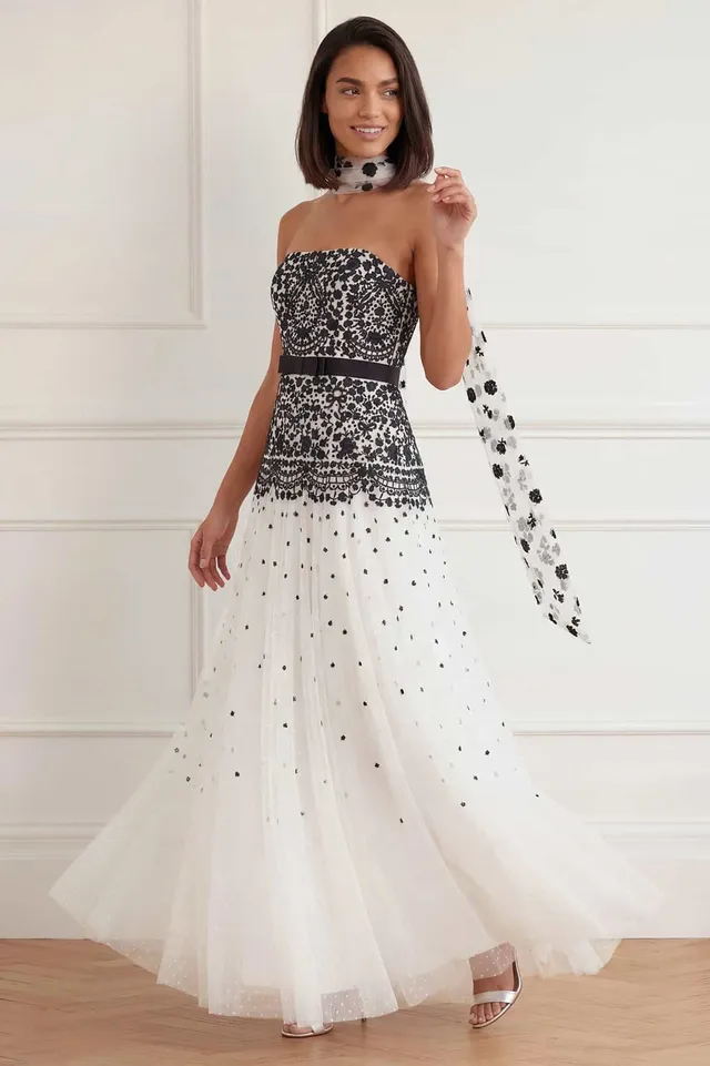 Needle & Thread Gilded Lace Strapless Gown sukienka biała
