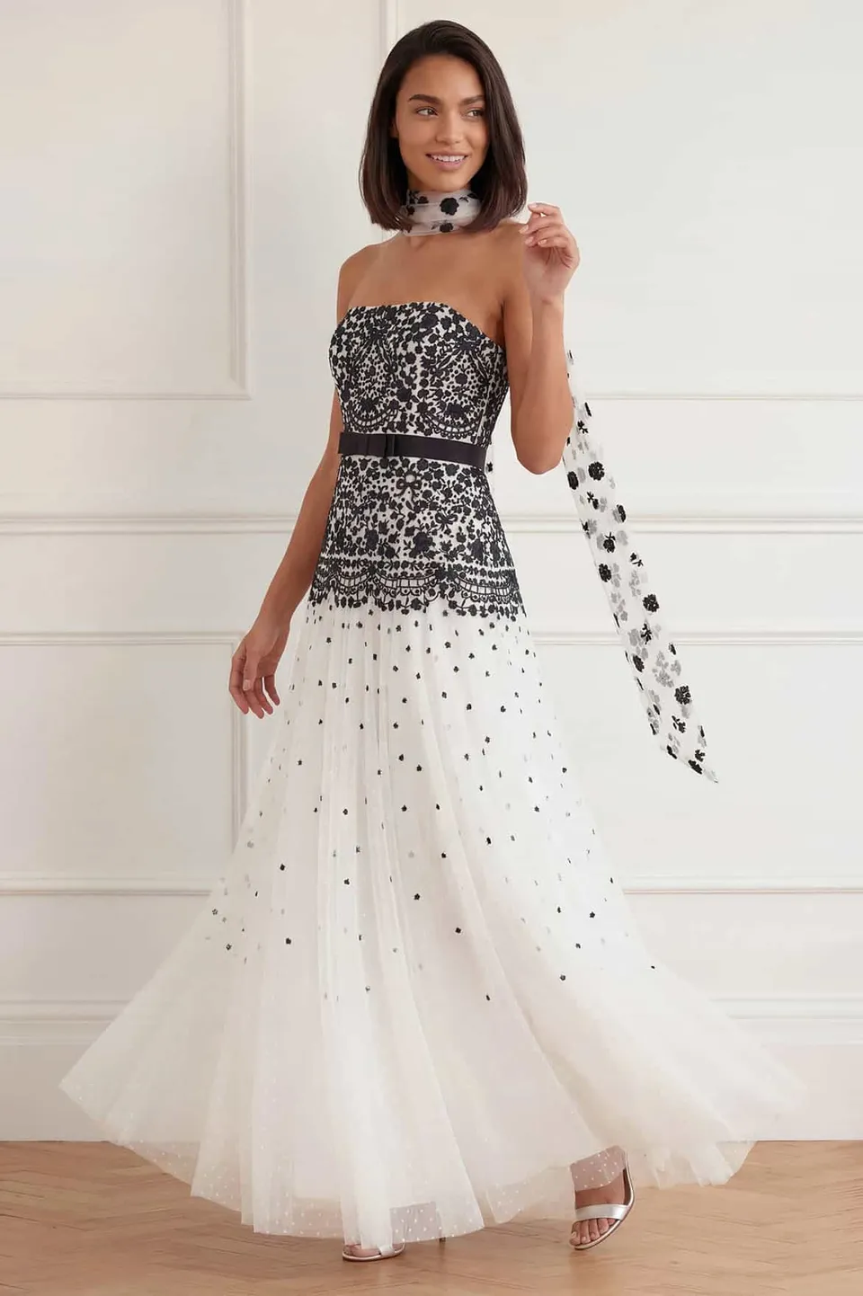 Needle & Thread Gilded Lace Strapless Gown sukienka biała