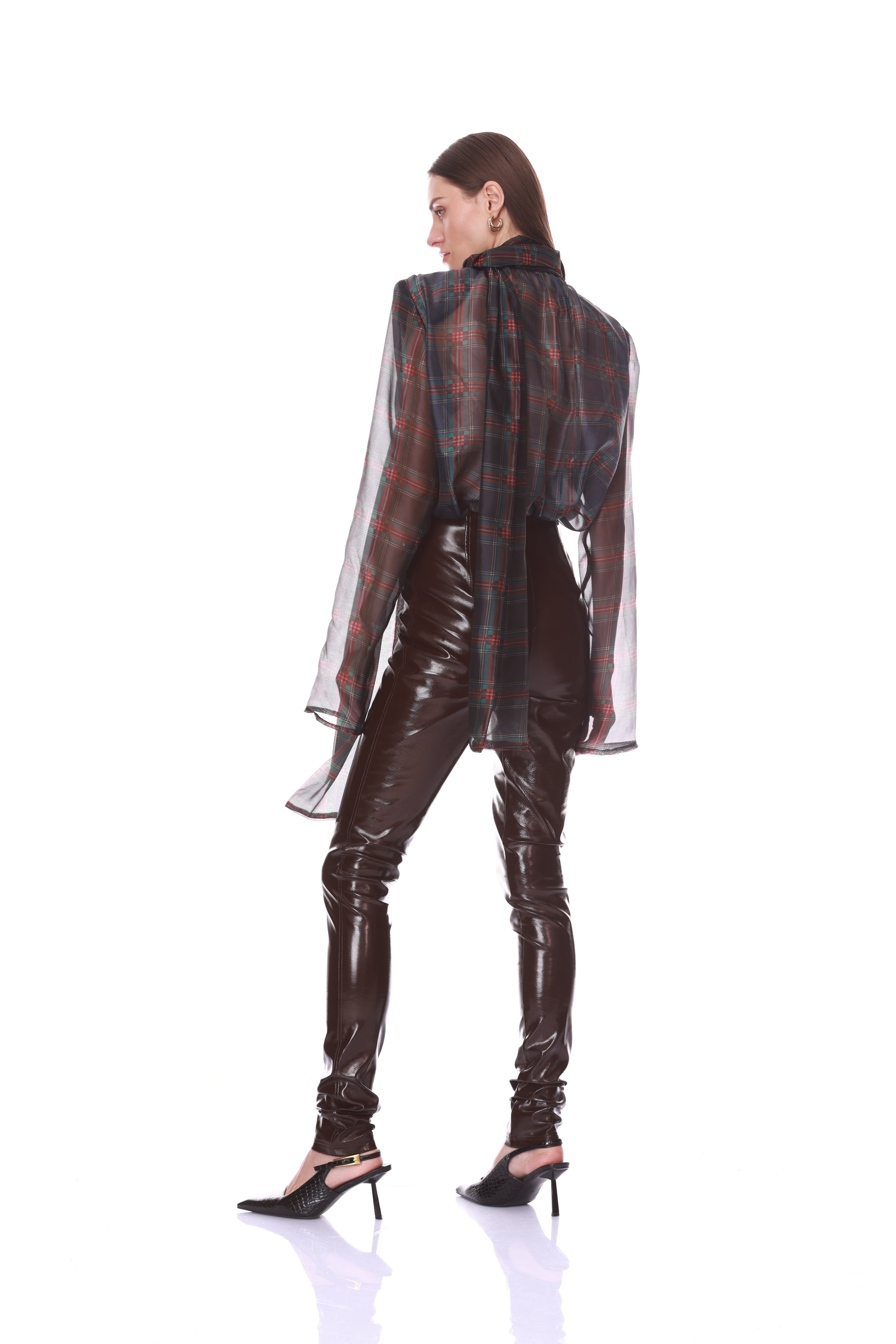 Bronx and Banco Plaid Organza bluzka w kratę z wiązaniem