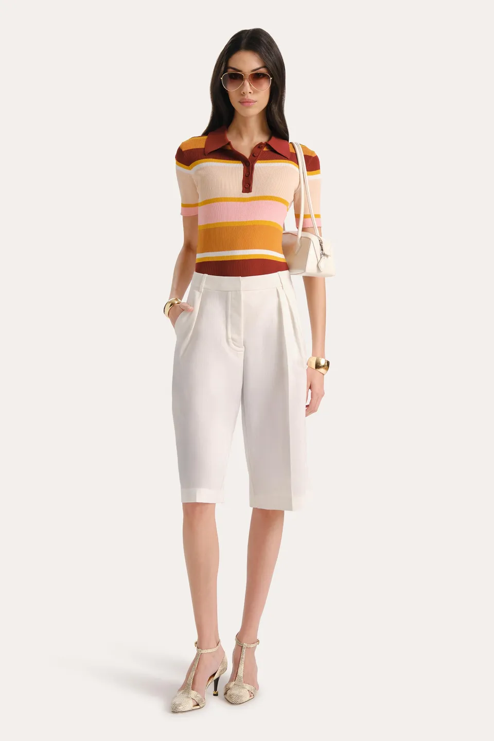Elie Tahari Sylvie Striped Polo Shirt koszulka polo Multi Stripe