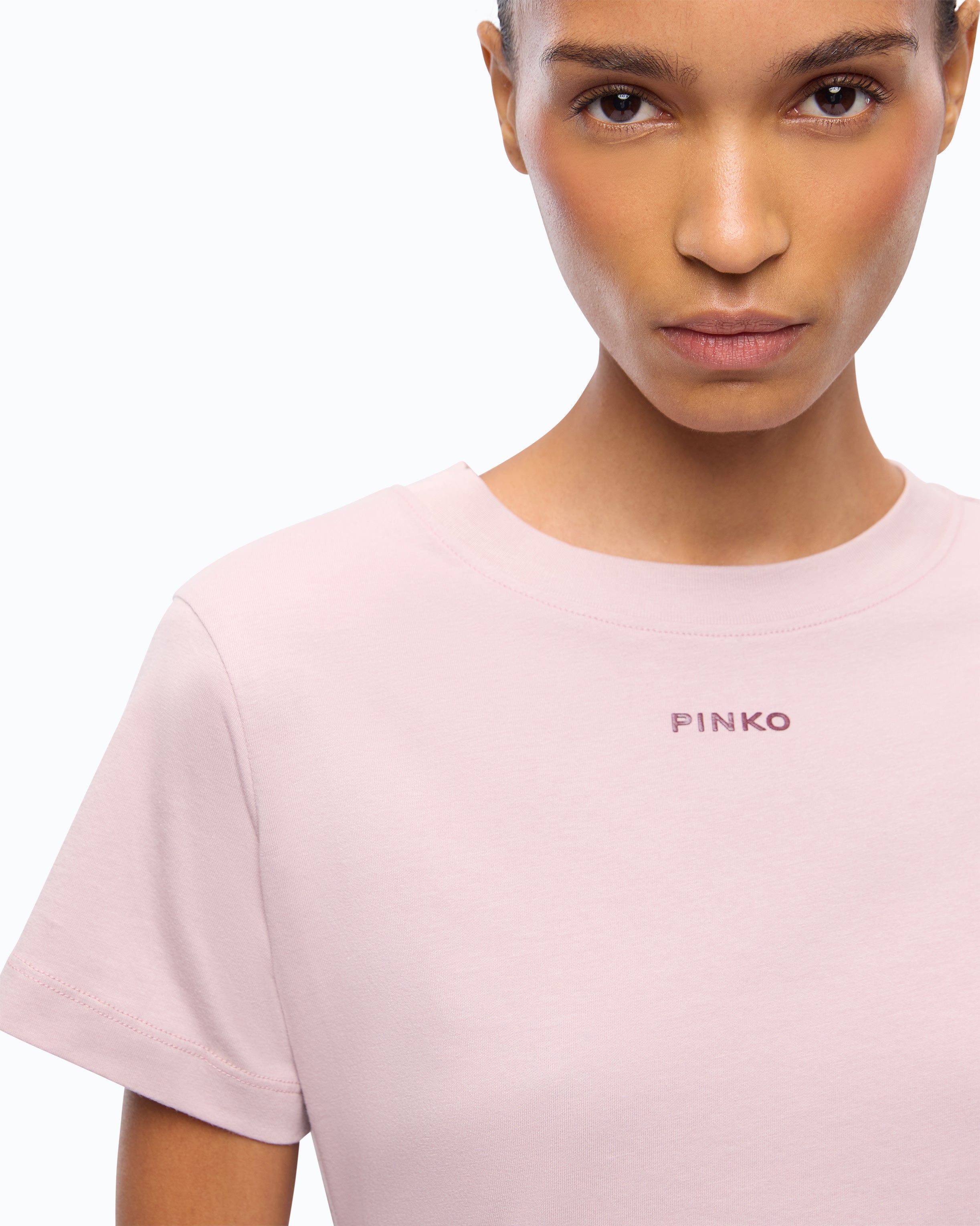 Pinko T-shirt bawełniany różowy z logo
