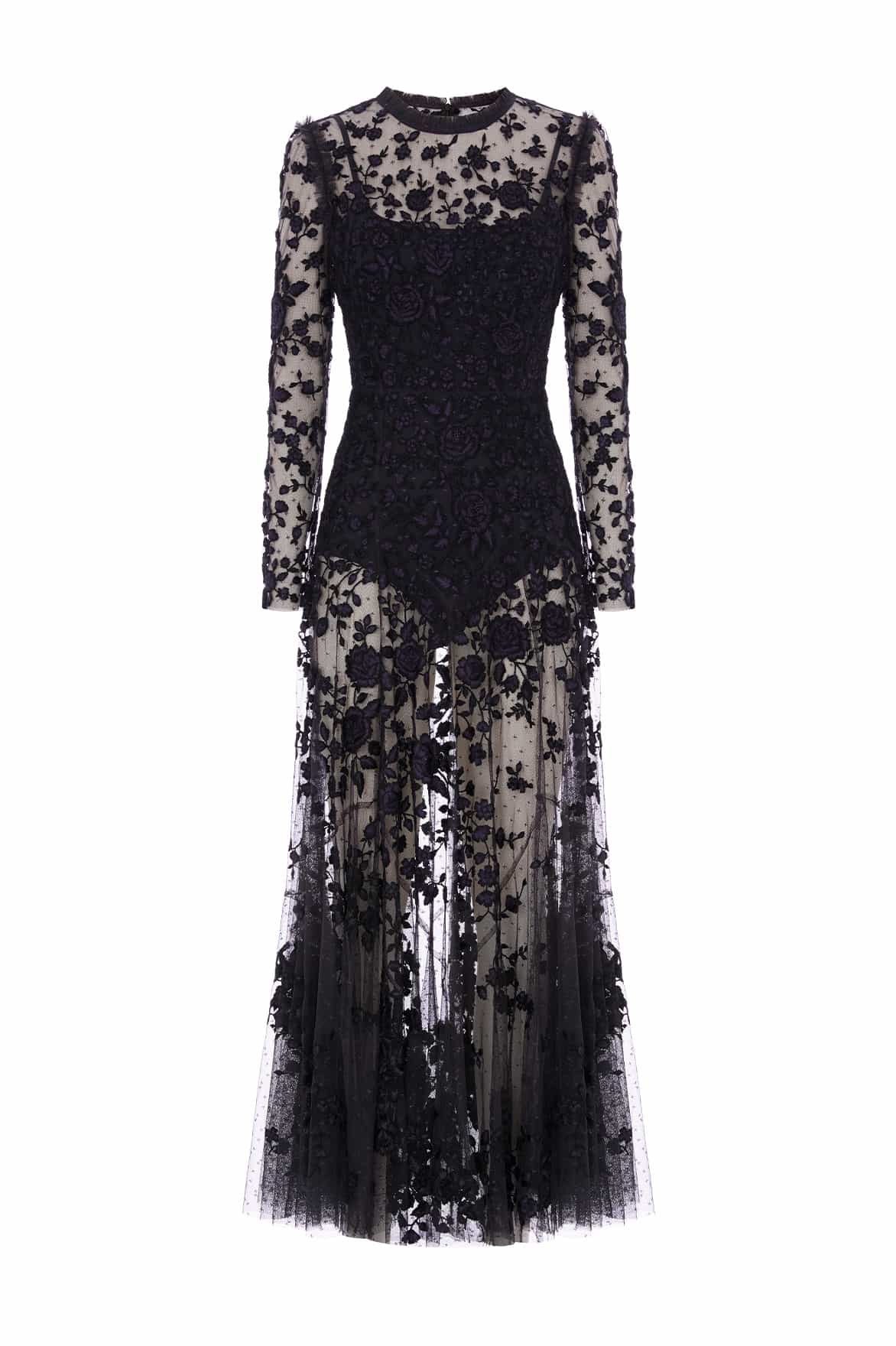 Needle & Thread Rosa Sheer Ankle Gown sukienka czarna