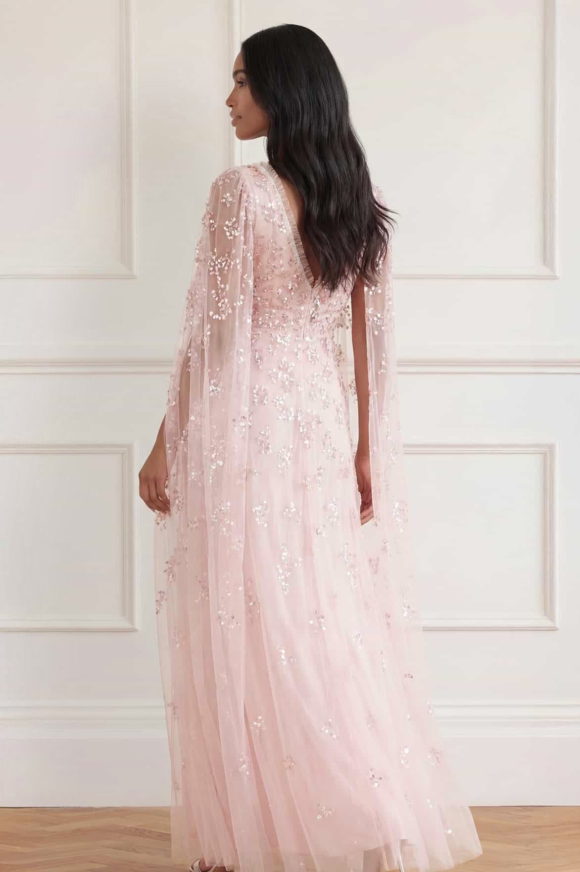 Needle & Thread Freesia Shimmer Cape Gown suknia Opal cekinowa