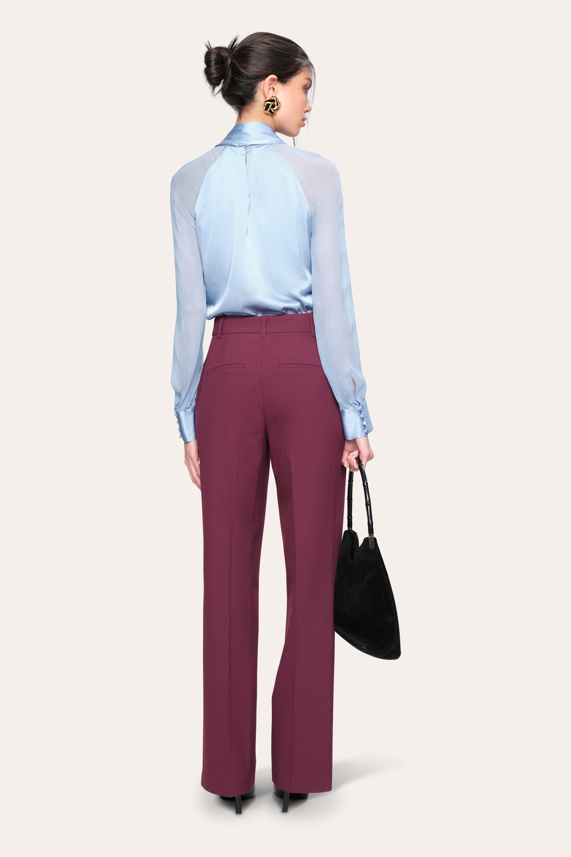 Elie Tahari Mia Wide Pant spodnie śliwkowe szerokie