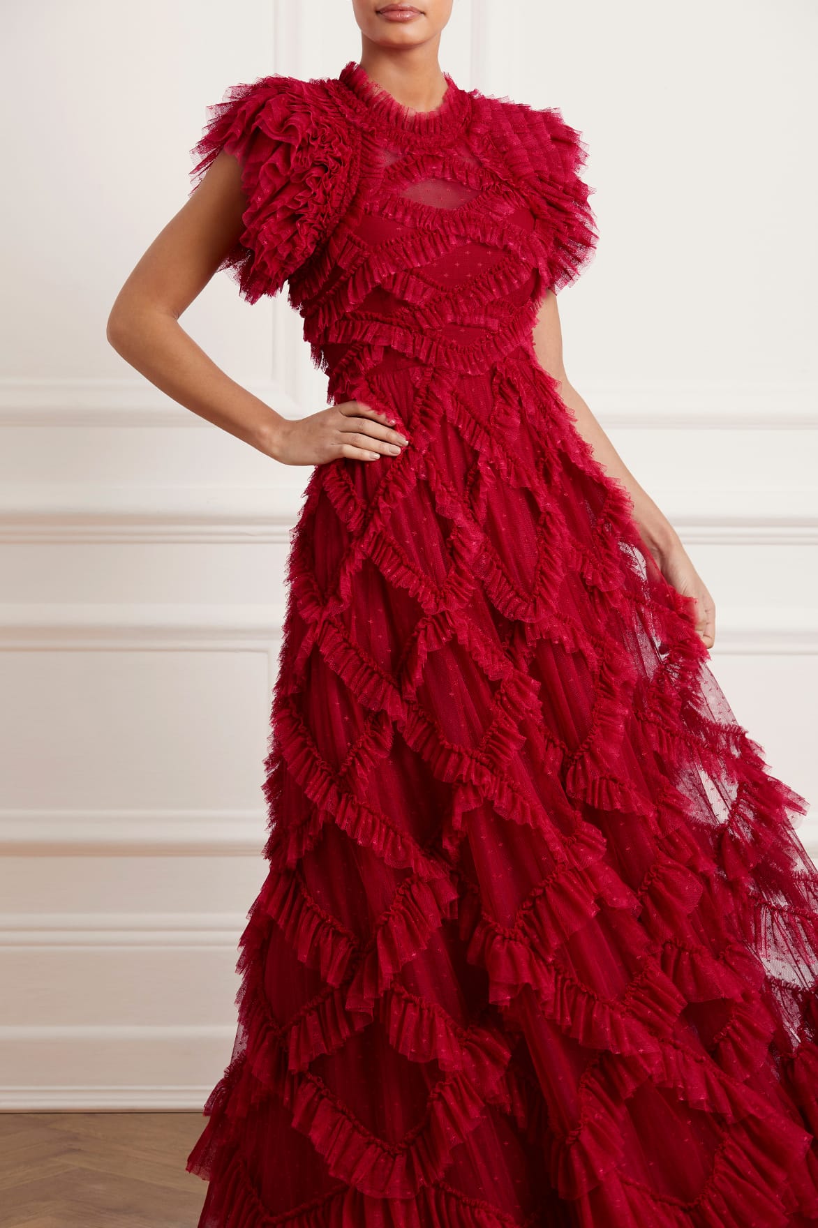 Needle & Thread Genevieve Ruffle sukienka wieczorowa czerwona