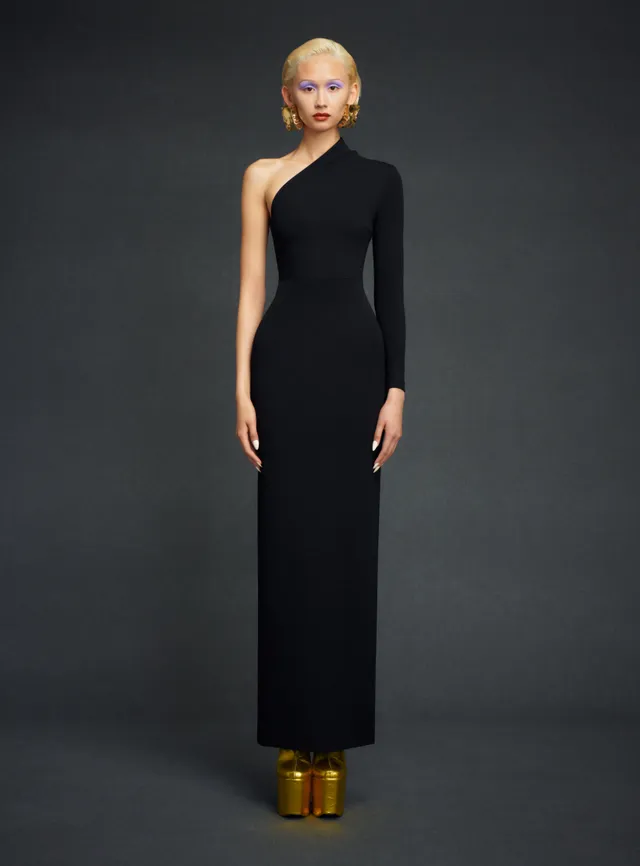 Solace London Joana sukienka maxi czarna na jedno ramię