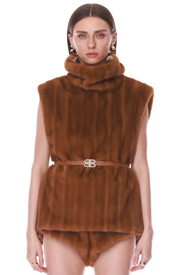 Bronx and Banco Faux Mink kamizelka futrzana beżowa