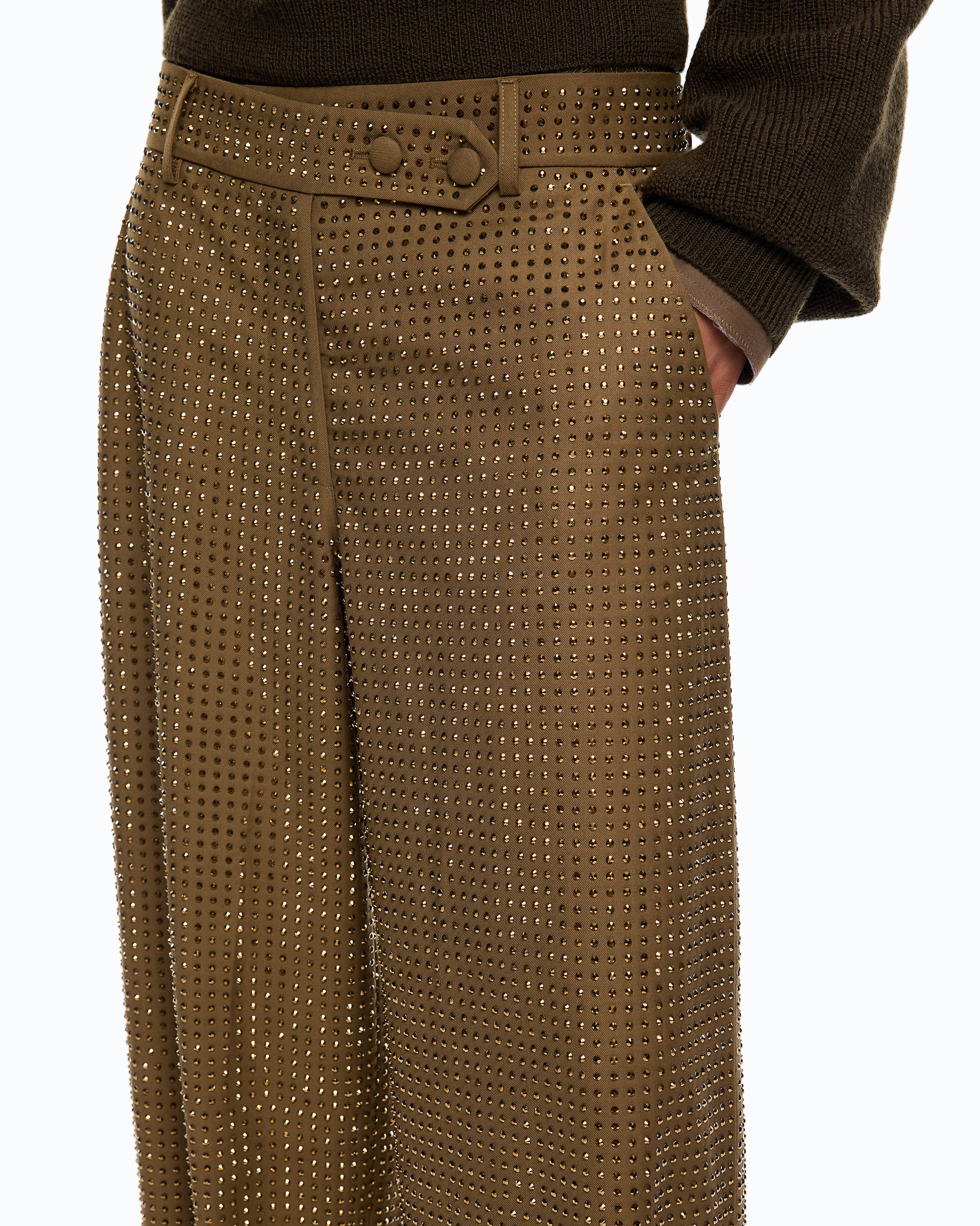 Pinko Solopaca Pants spodnie barrel brązowe kryształki