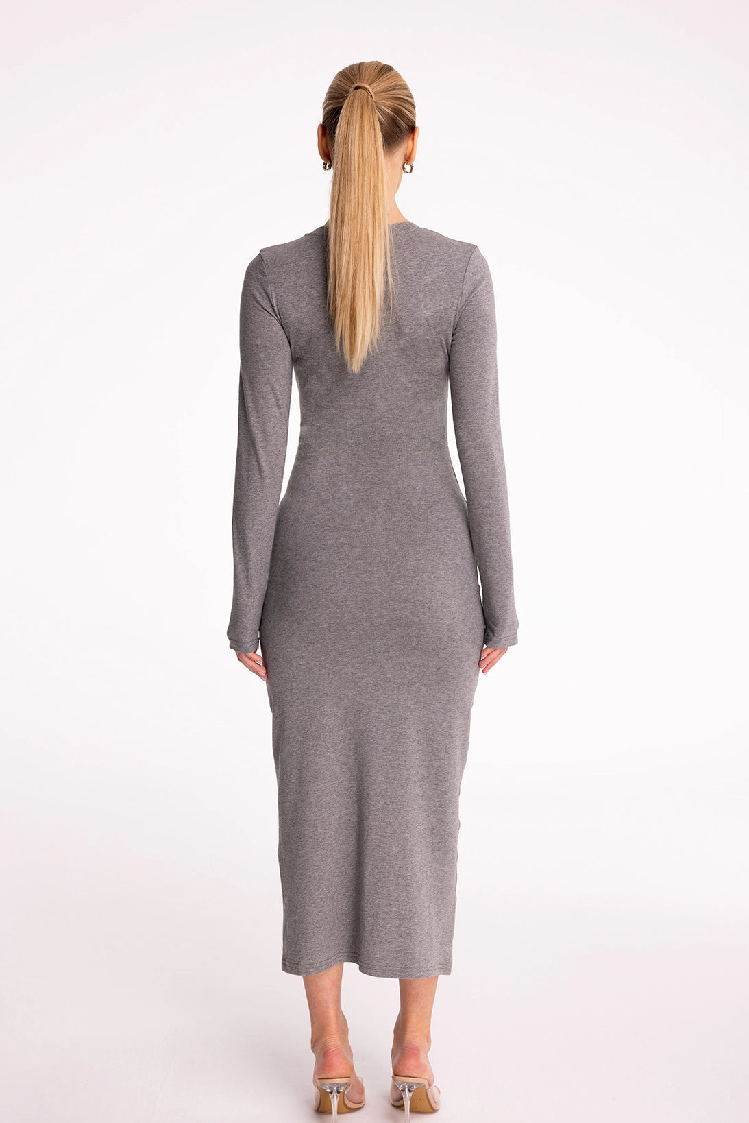 Nudyess Shape gładka sukienka maxi Dark Melange