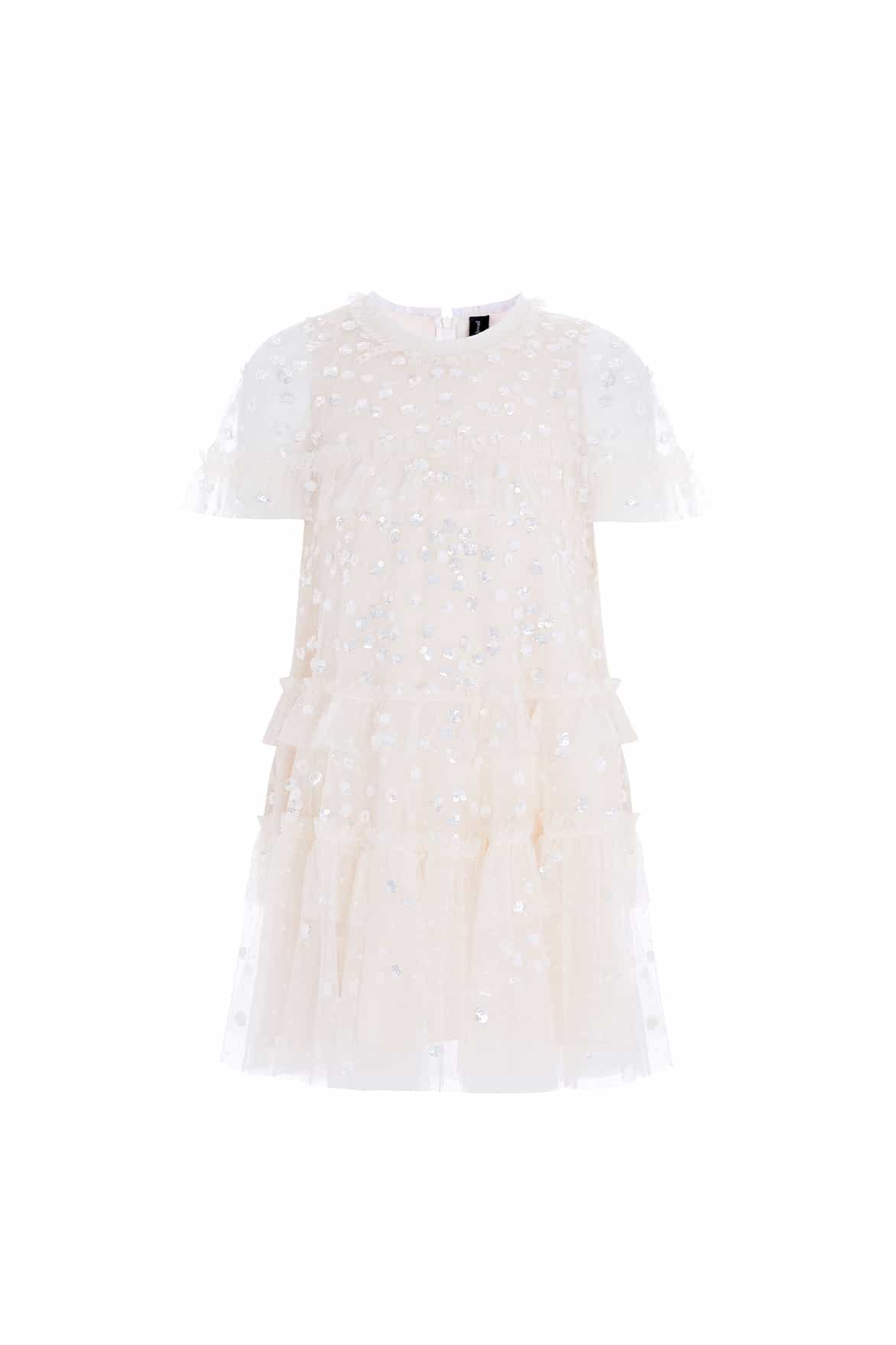 Needle & Thread Leila Dot Tiered Cape Kids Dress sukienka kremowa z peleryną