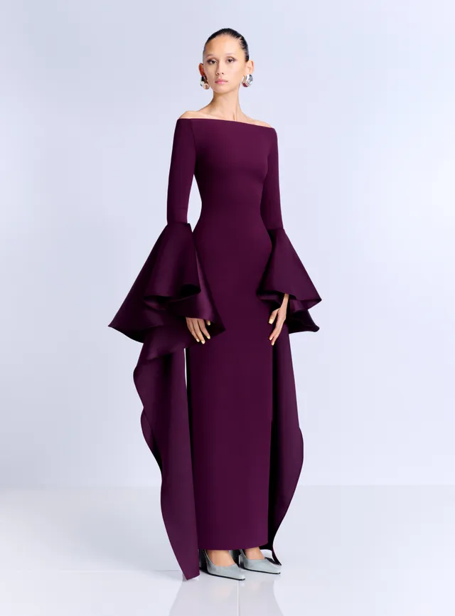 SOLACE LONDON Astria Maxi sukienka fioletowa długi rękaw
