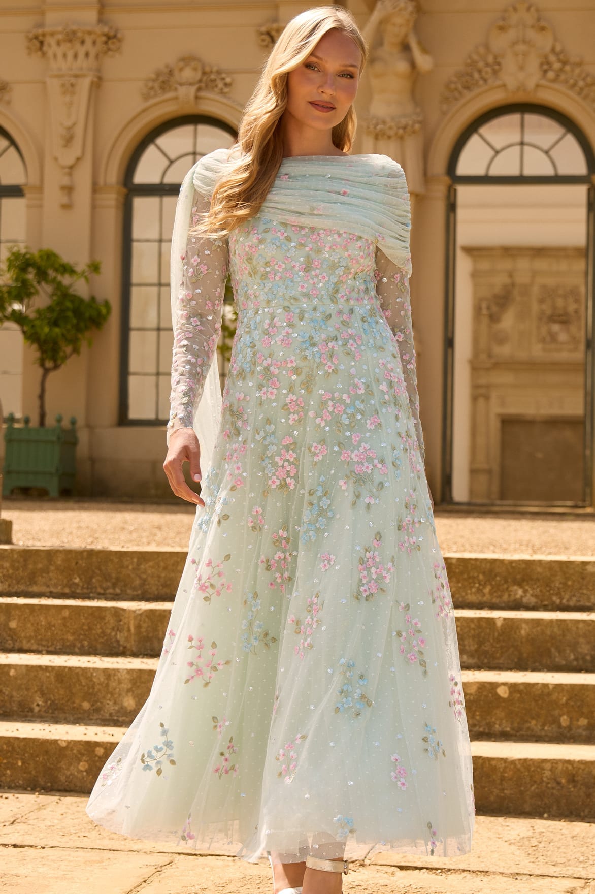 Needle & Thread Versailles Ditsy Ankle Gown sukienka zielona