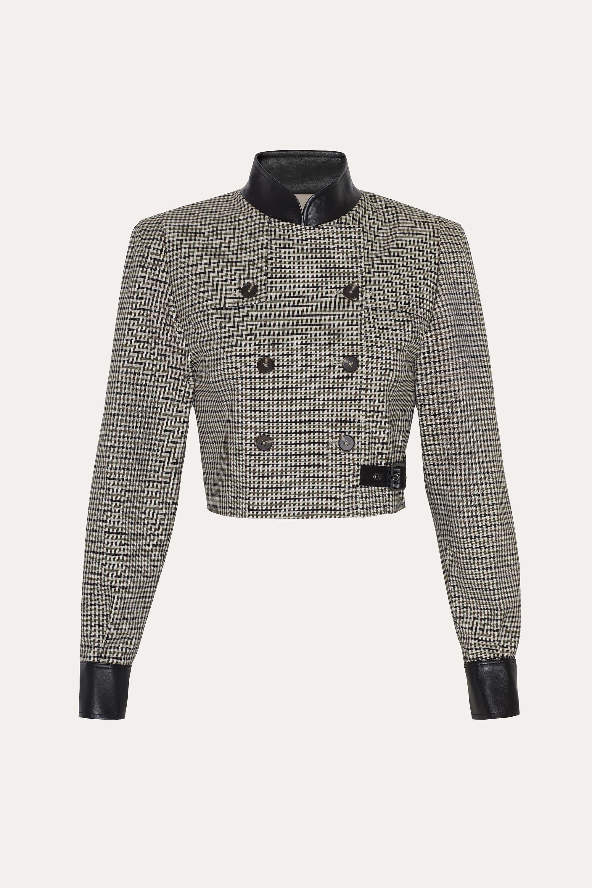 Elie Tahari Leone żakiet krótki w kratę Plaid
