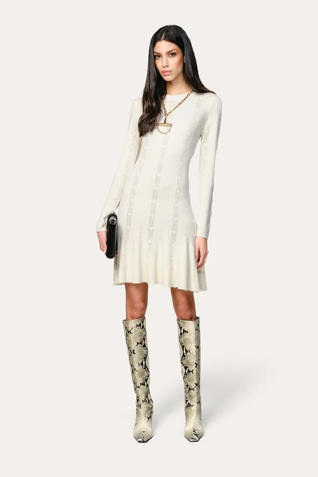 Elie Tahari sukienka dzianinowa jedwabna Ivory mini